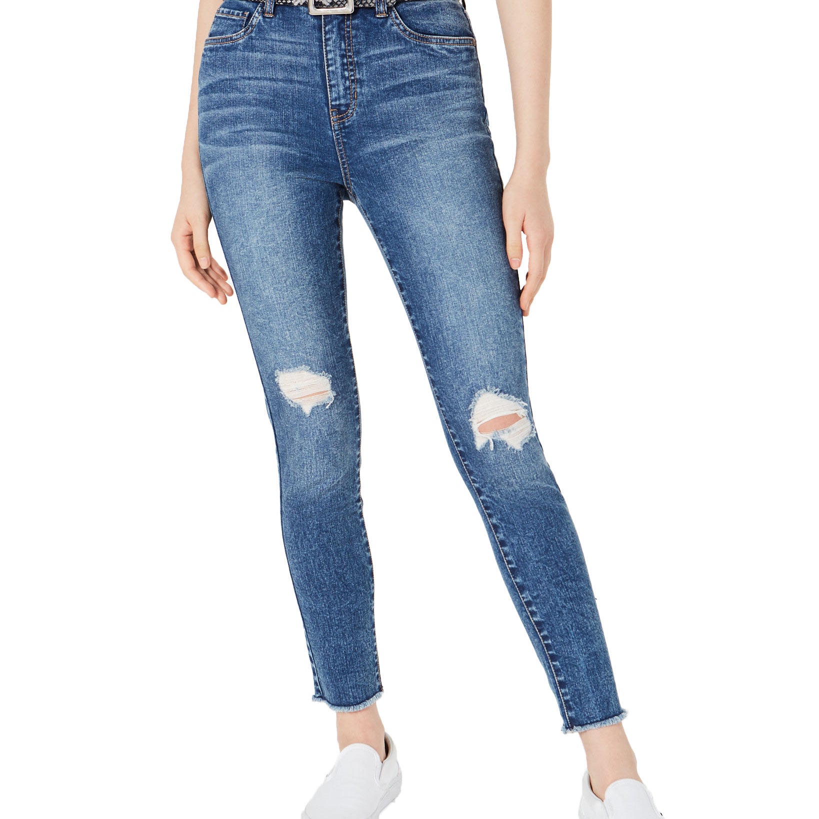Dollhouse Women Ripped Skinny Jeans With Belt Dark Wash