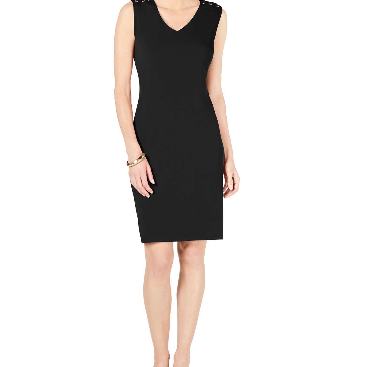 JM Collection Women Petite Laced Shoulder Dress Black