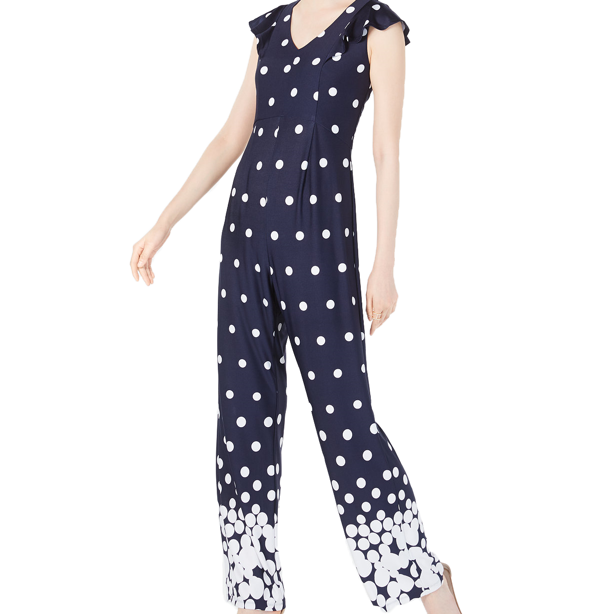 NY Collection Women Petite Flutter Sleeve Jumpsuit Navy Dotfall