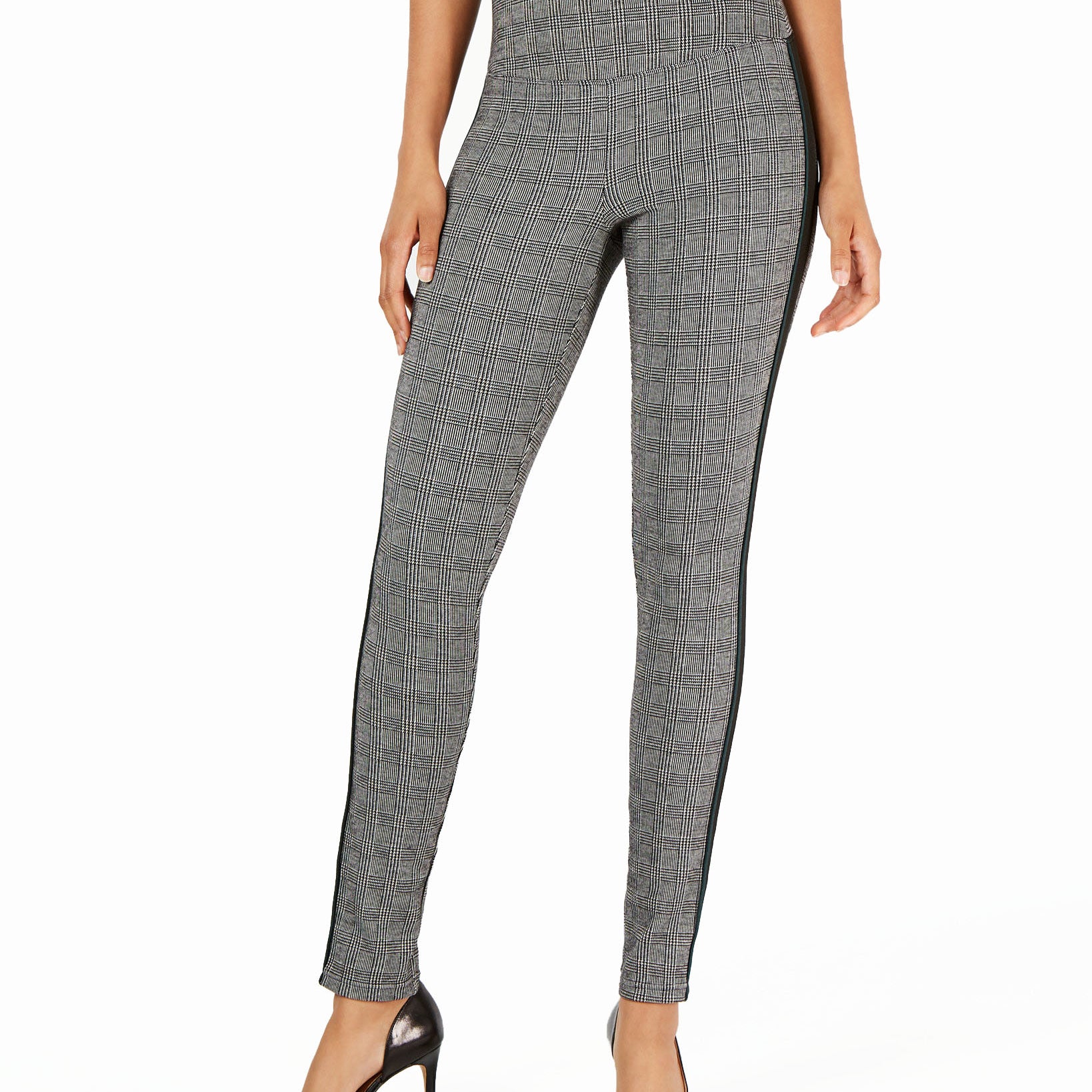 INC International Concepts Women Glen Plaid Shaping Leggings Light Pastel Grey