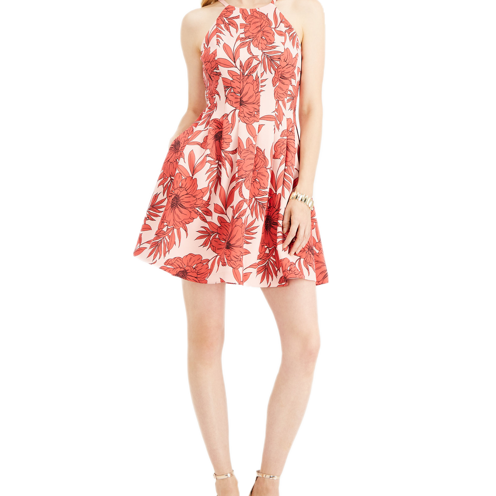 Vince Camuto Women Halter Neck Fit Flare Dress Coral