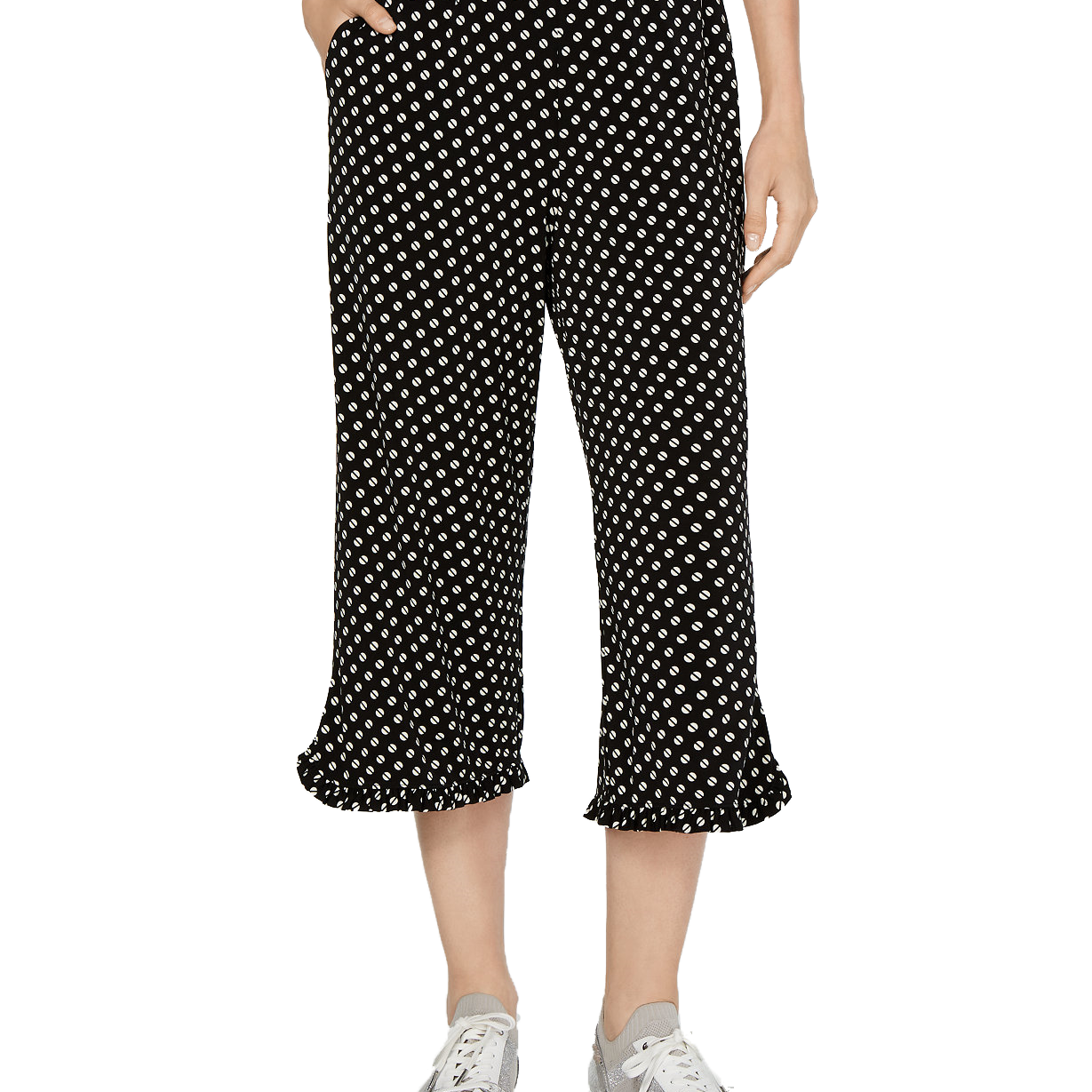 MICHAEL Michael Kors Women Printed Ruffle Hem Cropped Pants Black Bone
