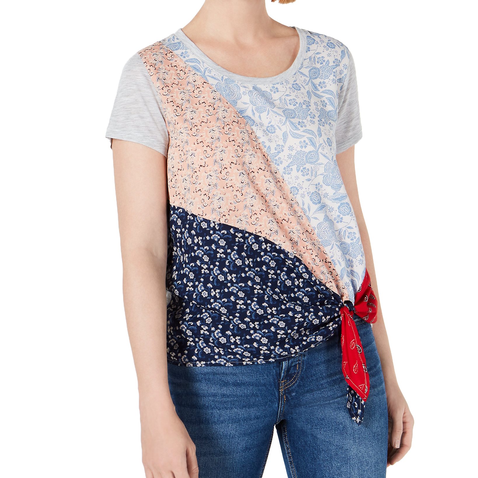 Style & Co Mixed Print Side Tie T Shirt Scarf Sensation