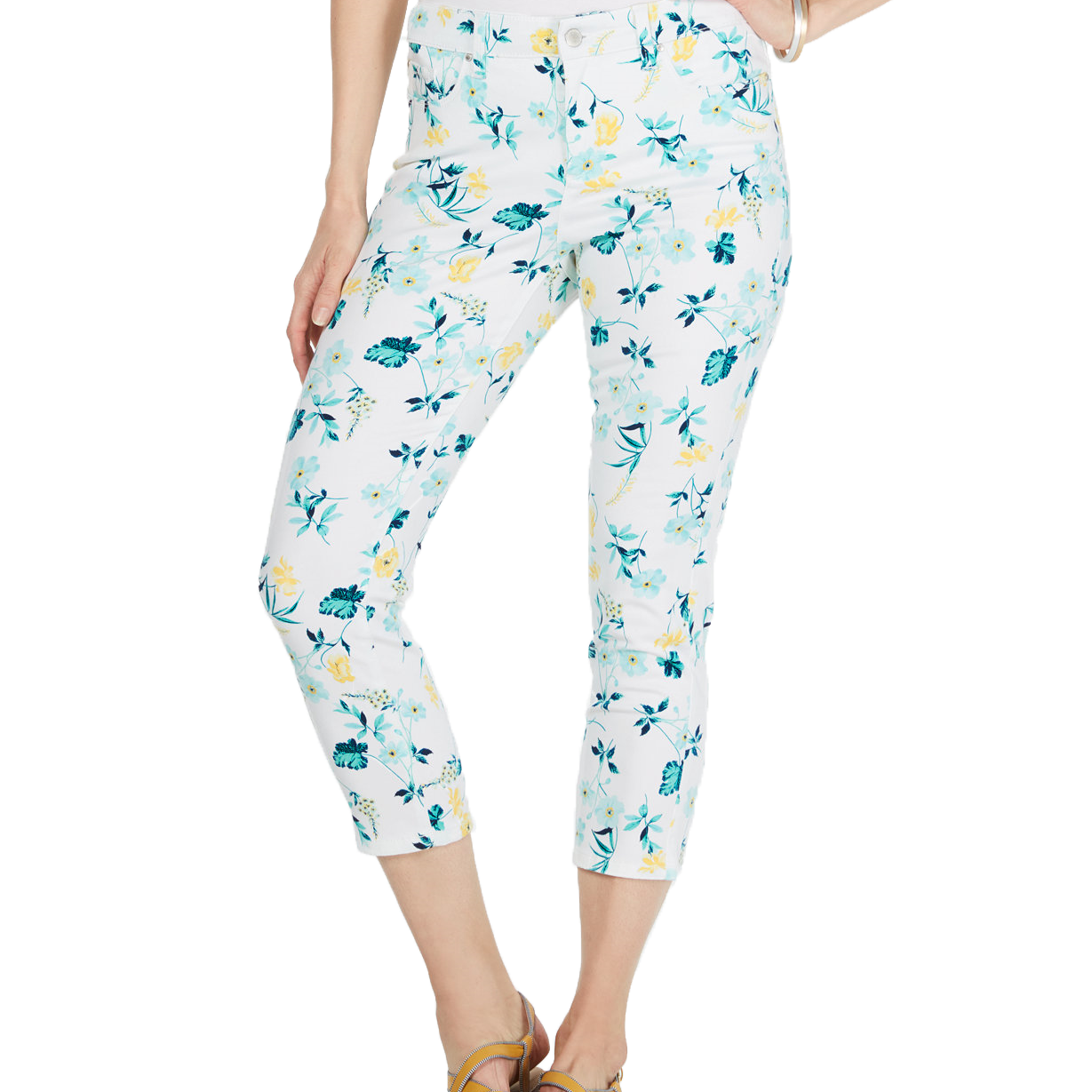 Charter Club Women Petite Tummy Control Floral Capri Jeans Turquoise Stone Combo