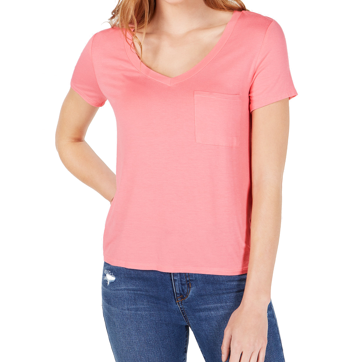 Self Esteem Women V Neck Pocket Tee Geranium