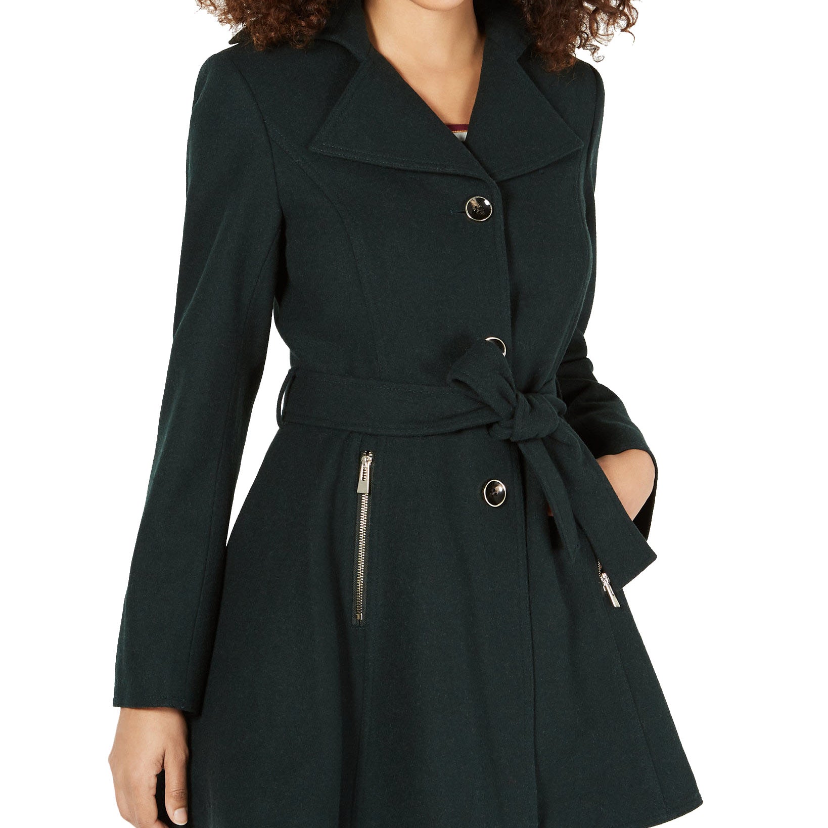 INC International Concepts Women Skirted Walker Coat Cactus