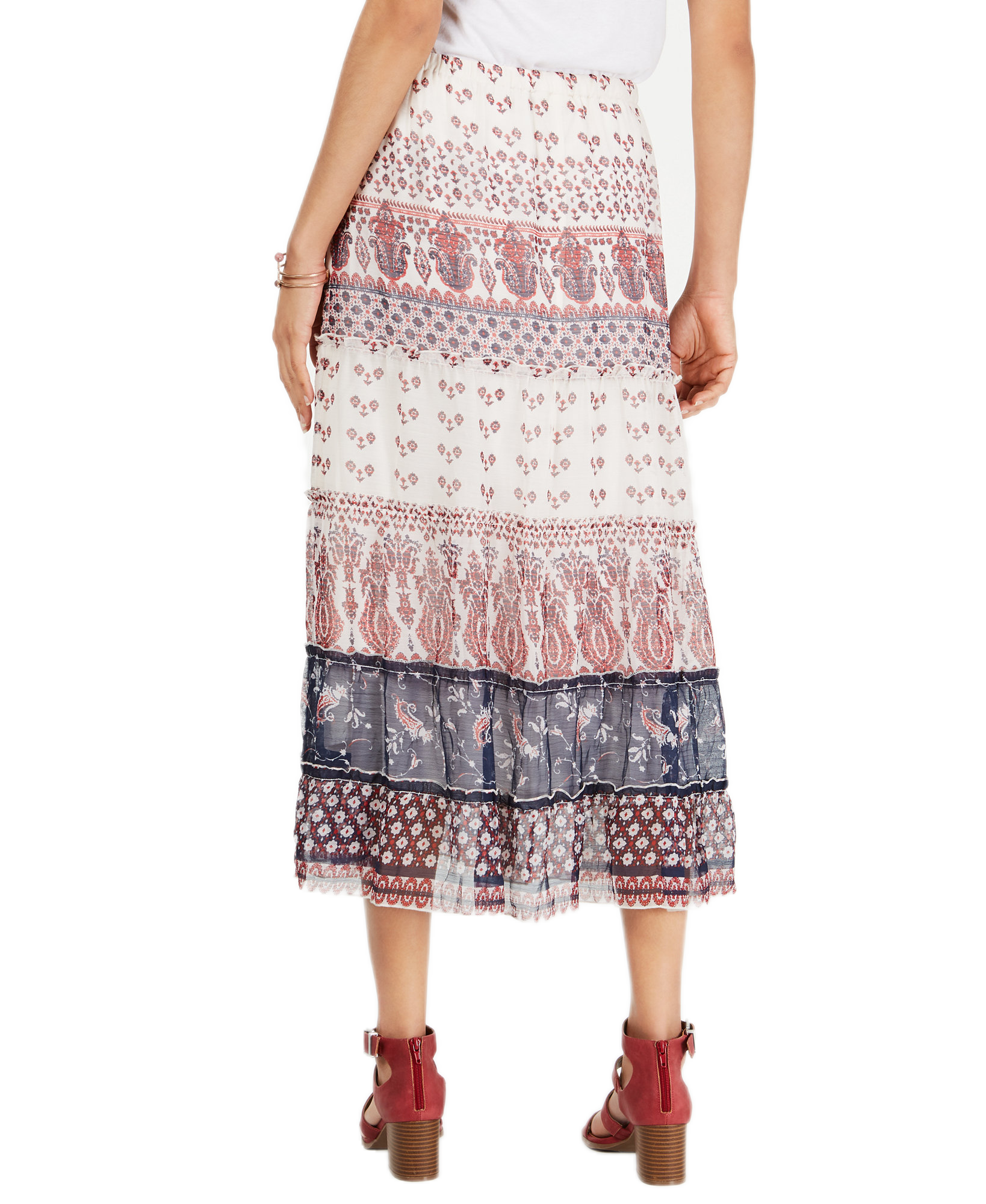 Style & Co Women Tiered Mixed Print Midi Skirt