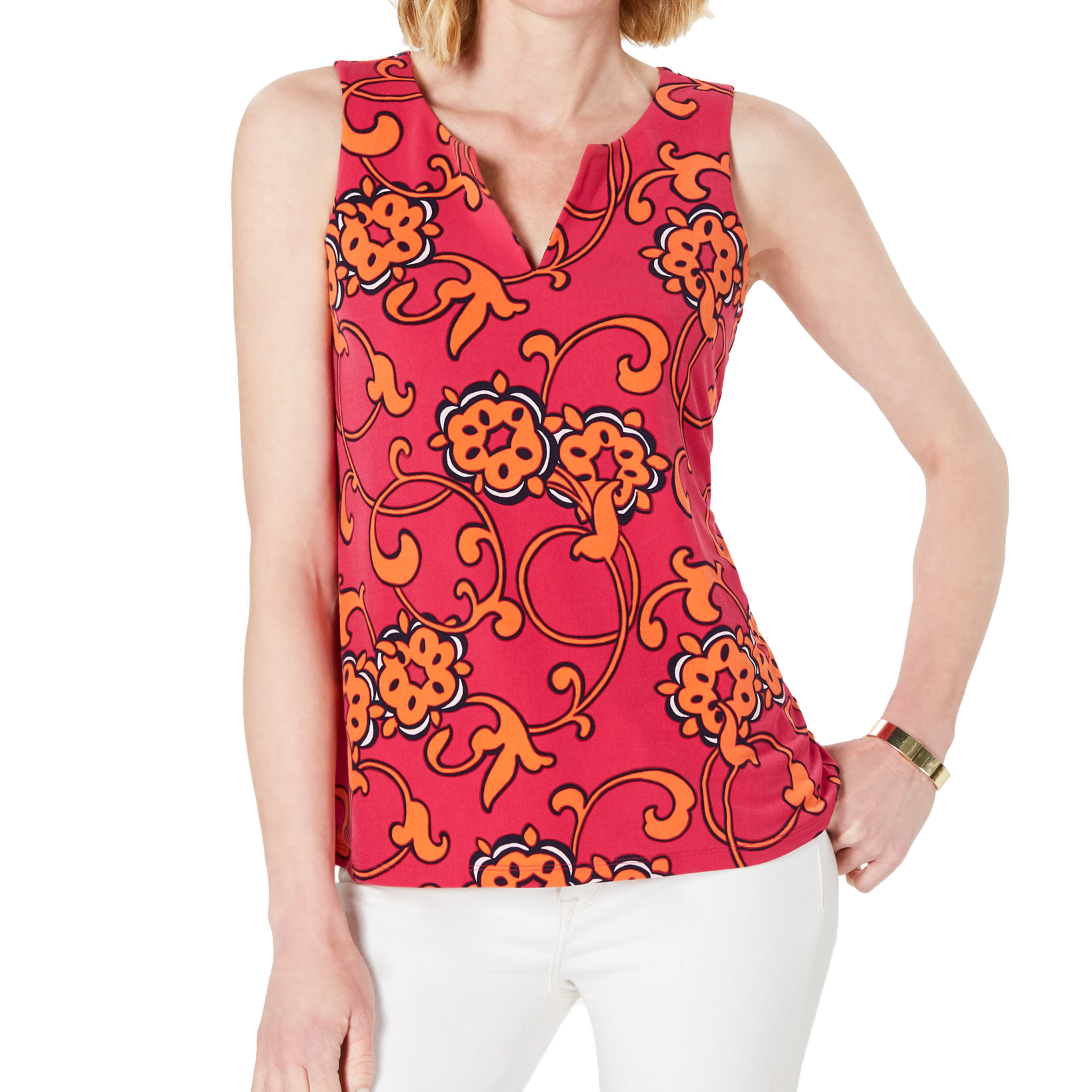 Charter Club Women Printed Sleeveless Top Moroccan Pink Combo