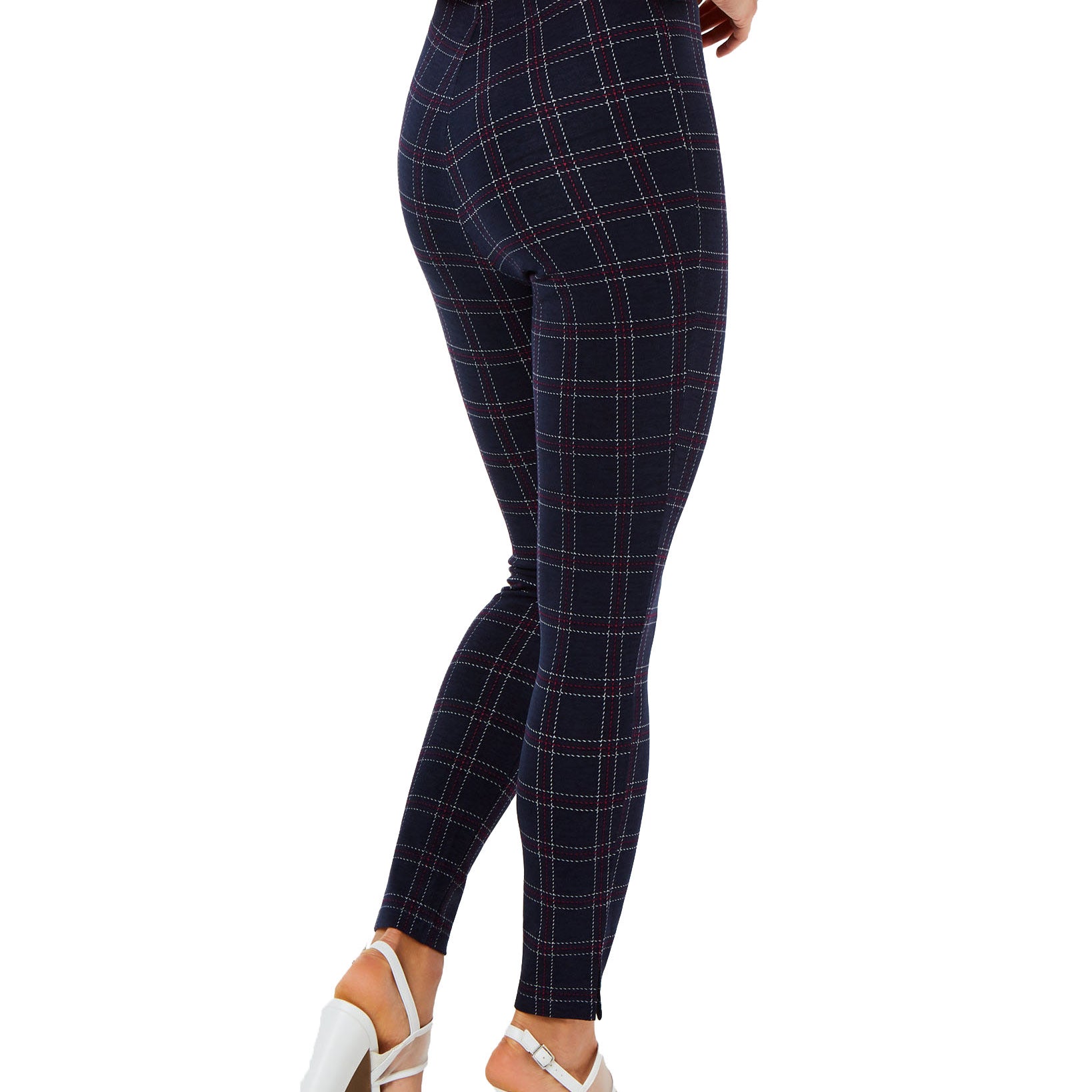Hue Women Windowpane Knit High Waist Cropped Skimmer Leggings