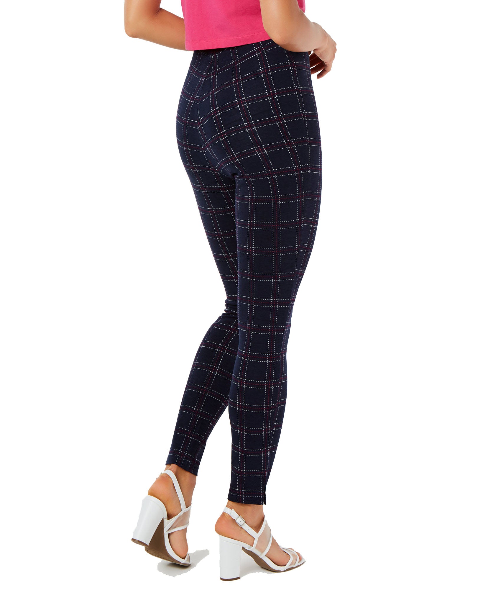 Hue Women Windowpane Knit High Waist Cropped Skimmer Leggings