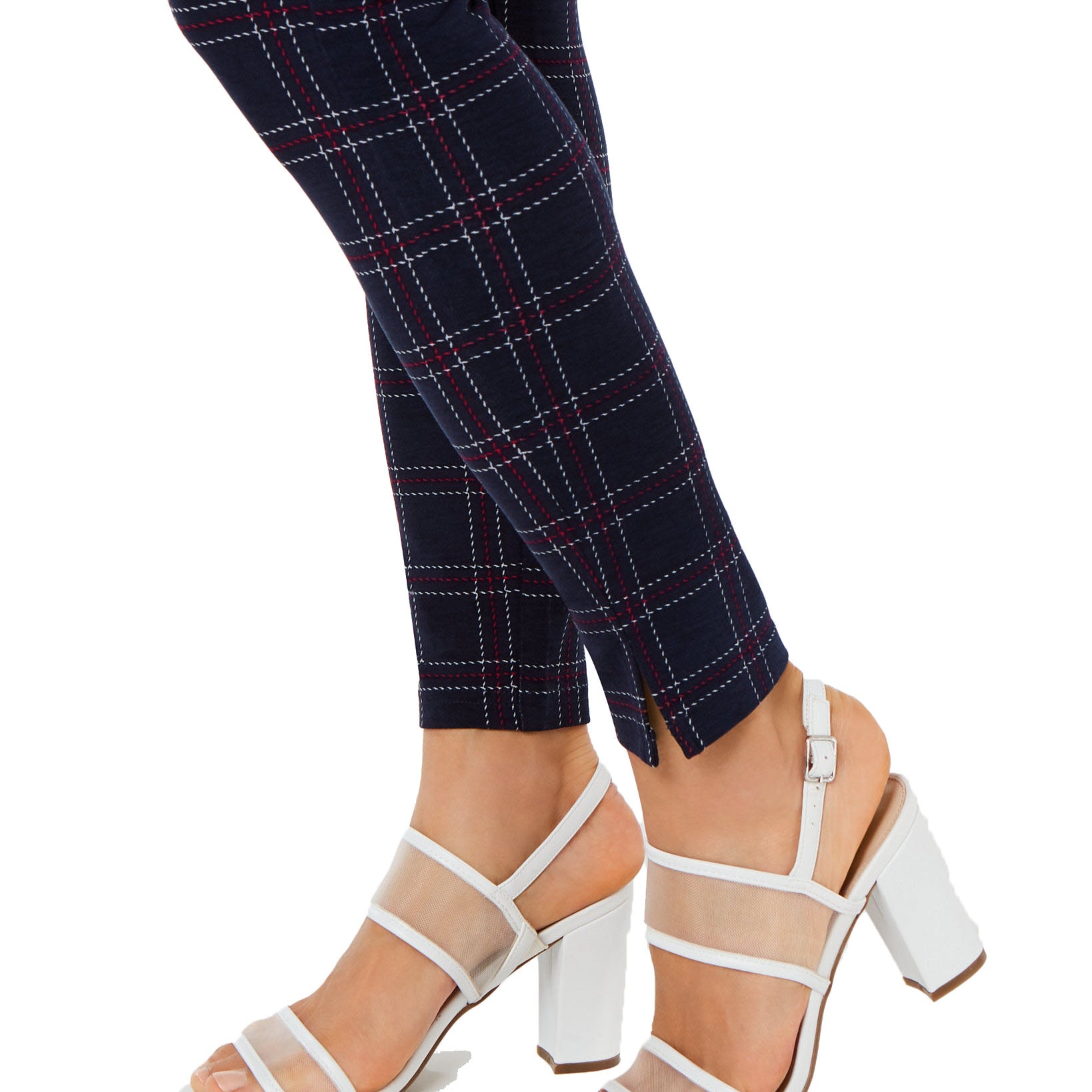 Hue Women Windowpane Knit High Waist Cropped Skimmer Leggings