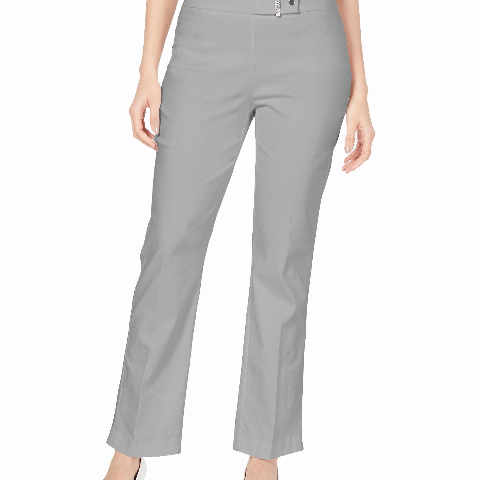 JM Collection Women Petite Curvy Fit Tummy Control Pants Lunar Grey