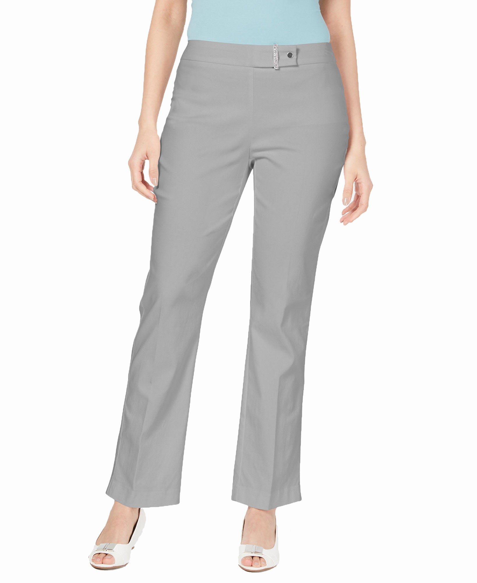 JM Collection Women Petite Curvy Fit Tummy Control Pants Lunar Grey