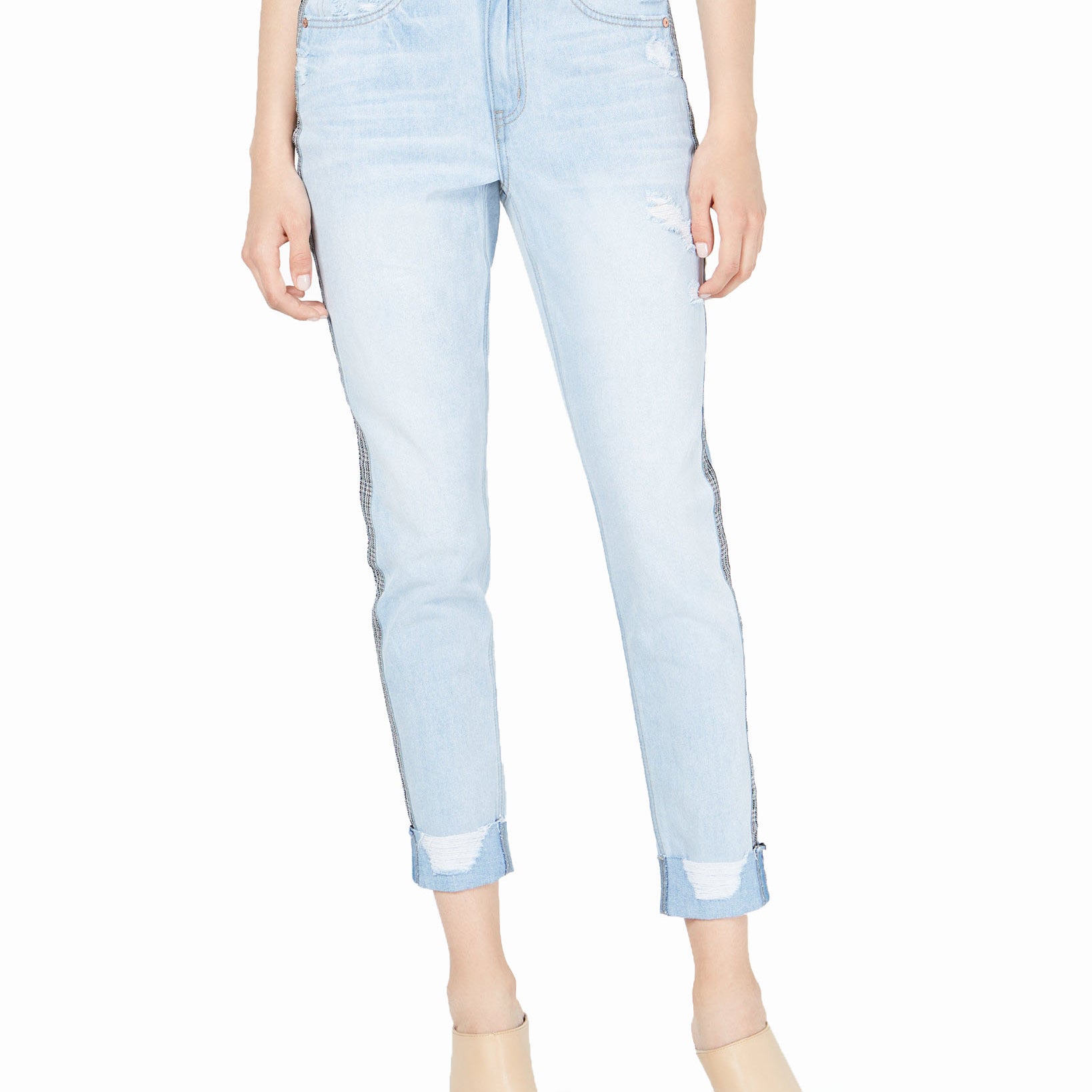 Rewash Women Ripped Herringbone Contrast Skinny Jeans Dark Indigo