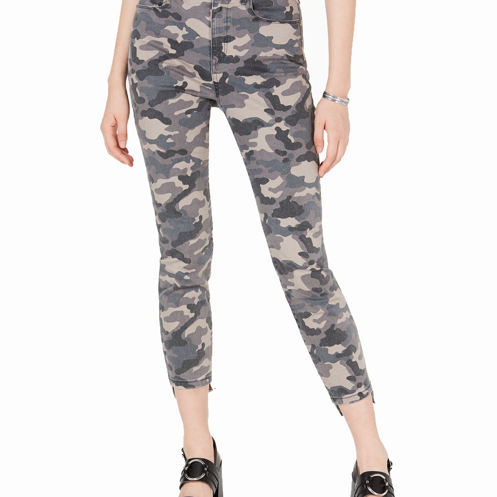 Rewash Women Camo Cropped Skinny Jeans Blue Grey