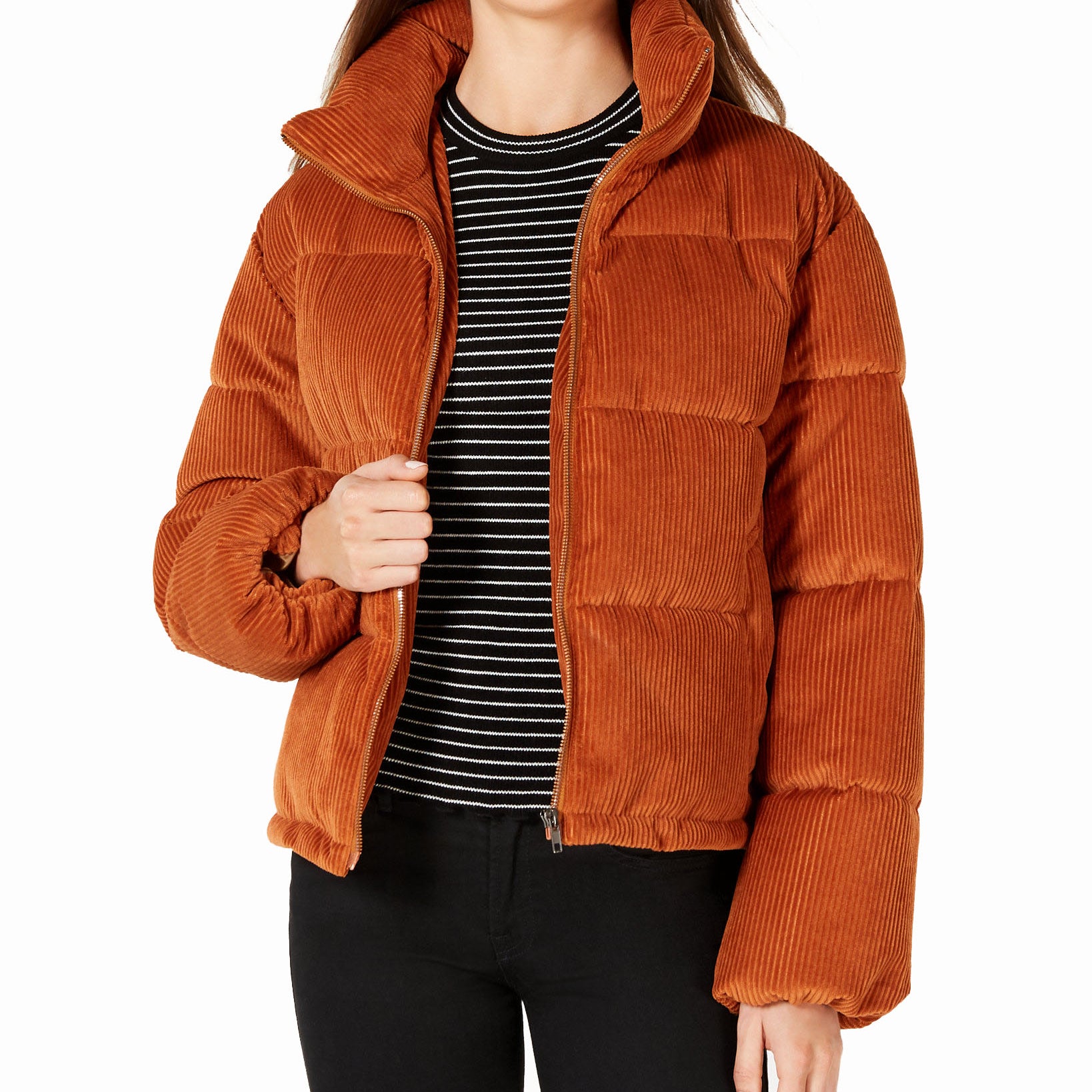 Collection B Juniors Cropped Corduroy Puffer Coat Rust