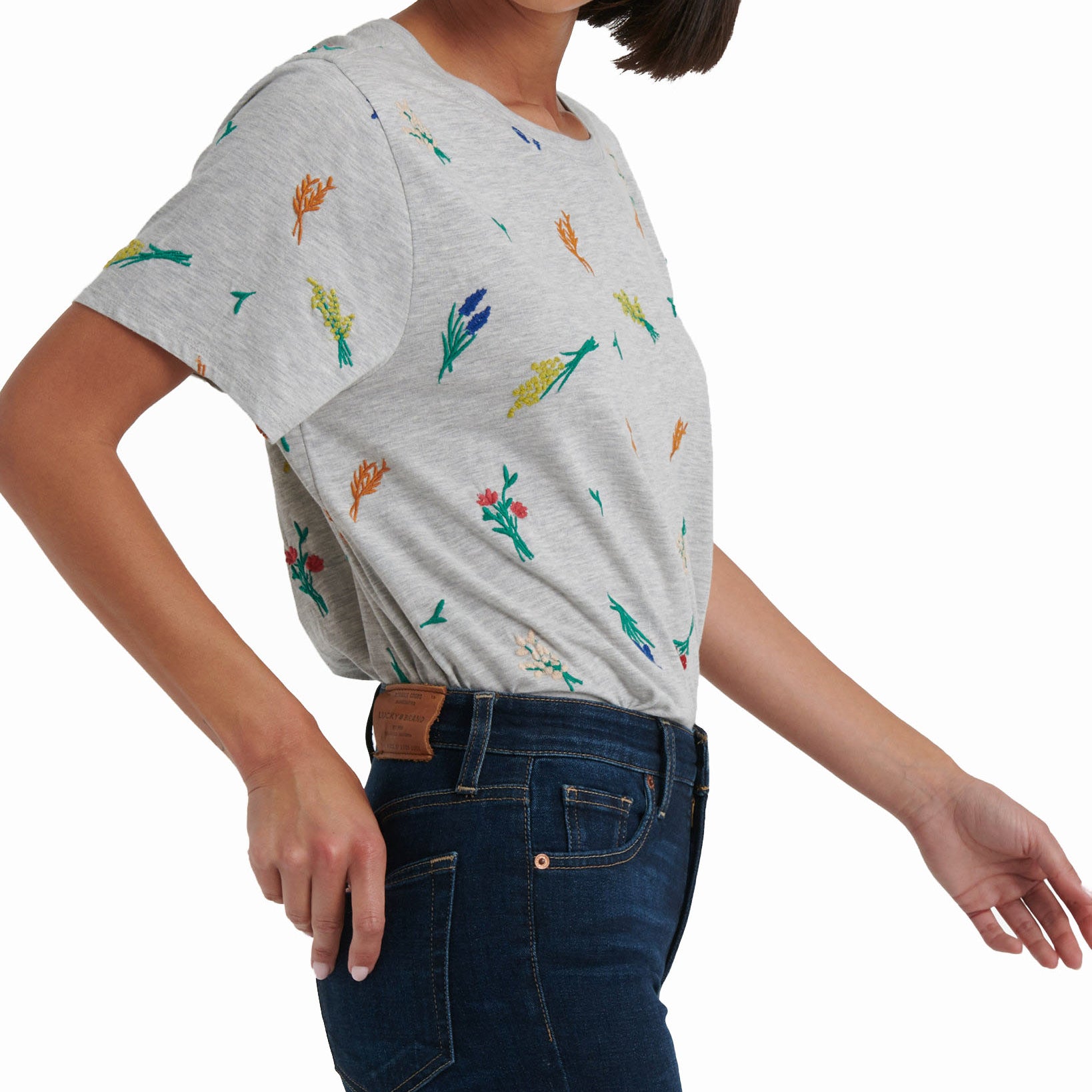 Lucky Brand Women Embroidered Floral T Shirt