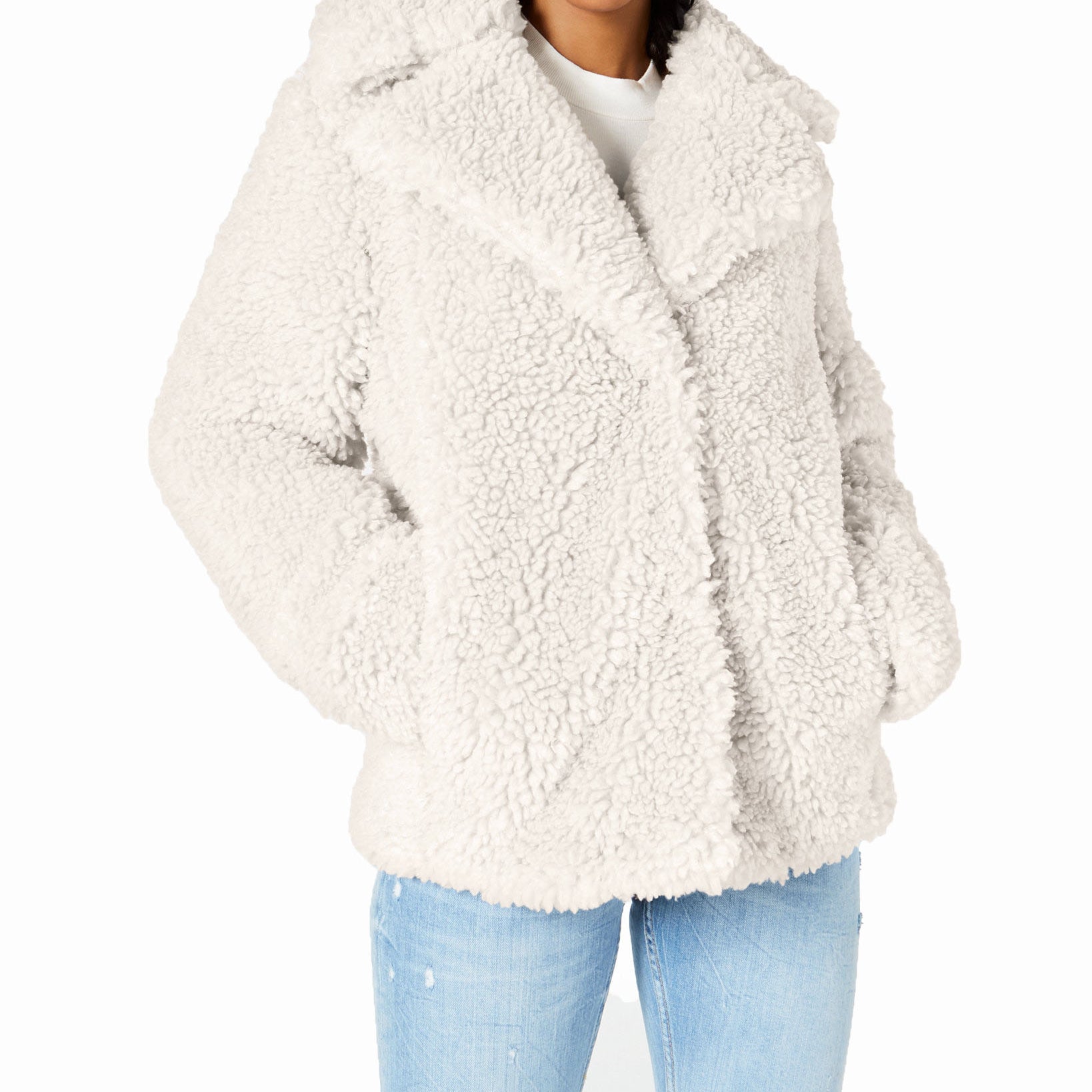 kensie Women Faux Fur Teddy Coat Ivory