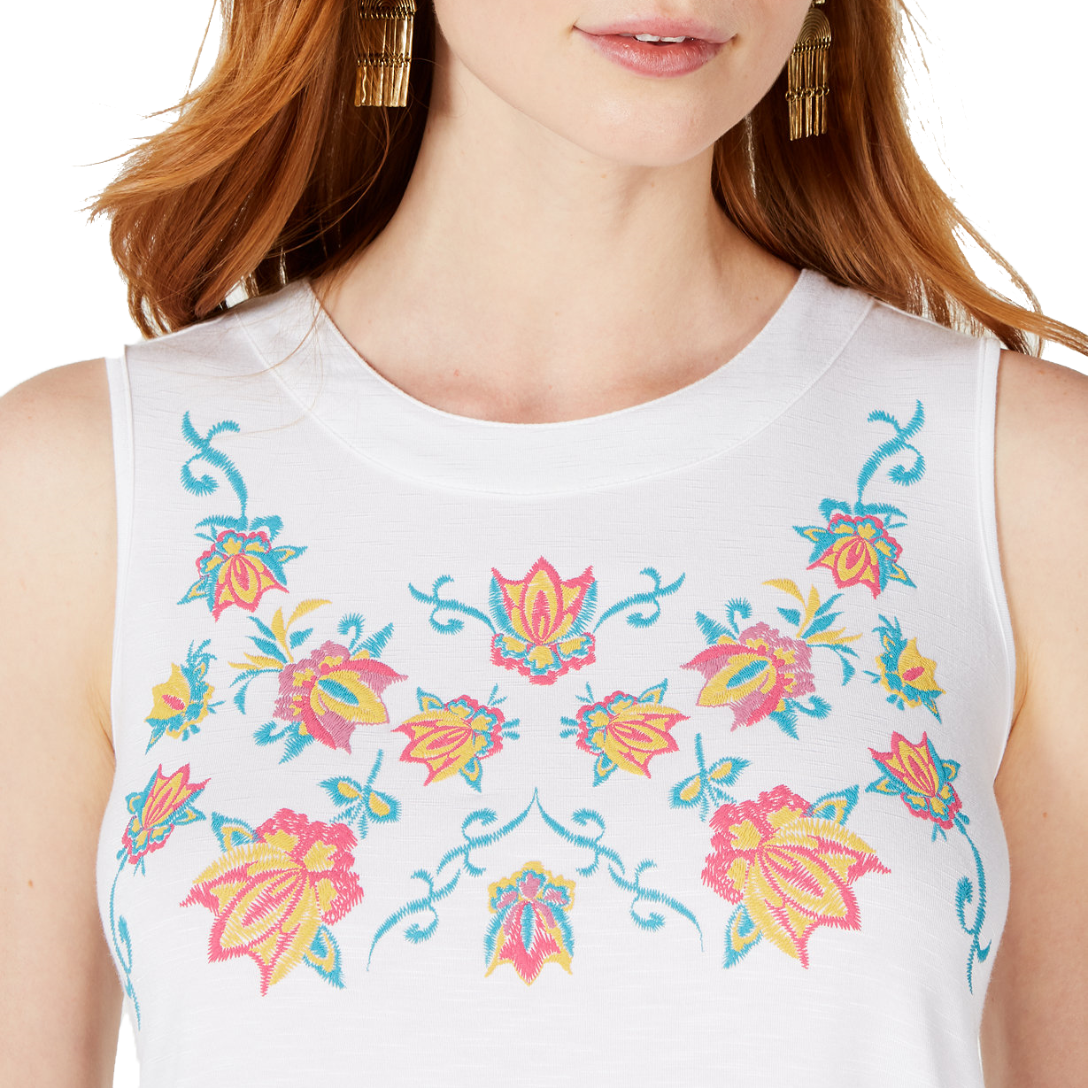 Style & Co Women Embroidered Keyhole Top