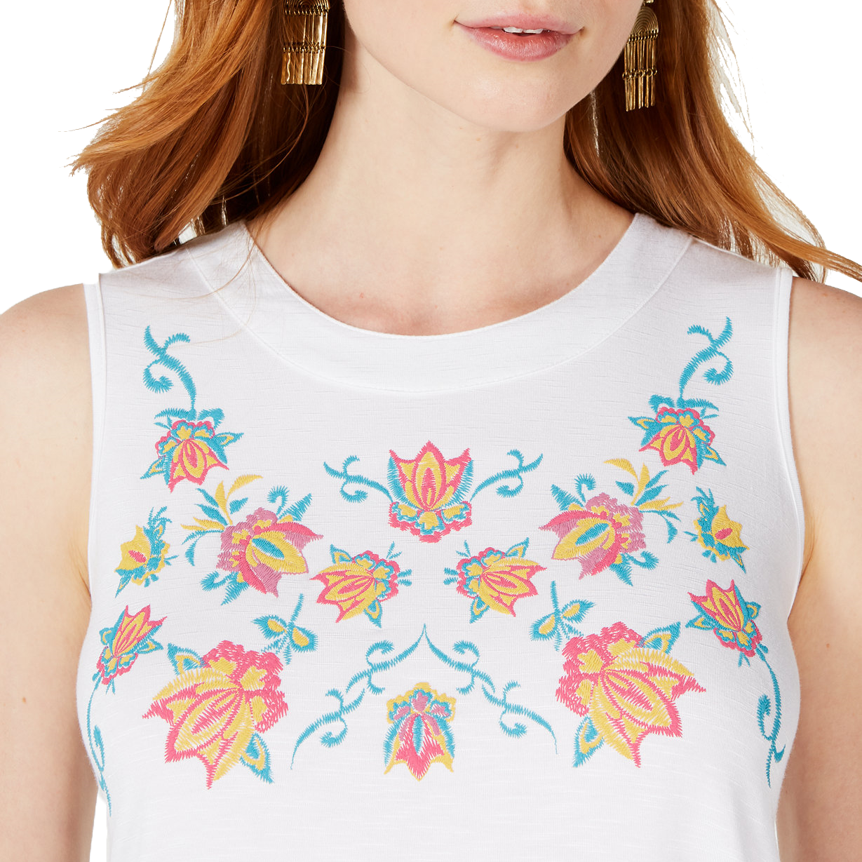 Style & Co Women Petite Sleeveless Embroidered Swing Top