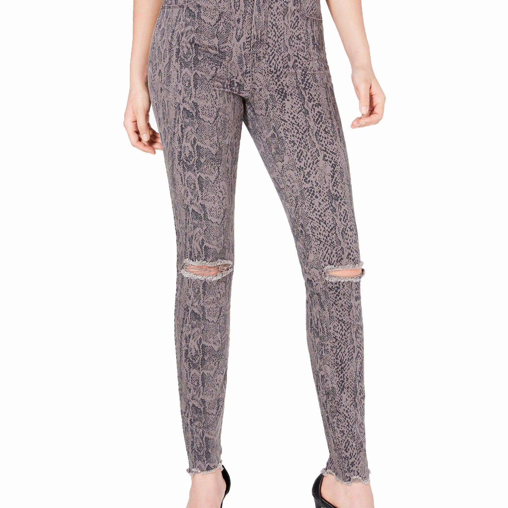 Rewash Women Stevie Ripped Printed Skinny Jeans Grey Pigment