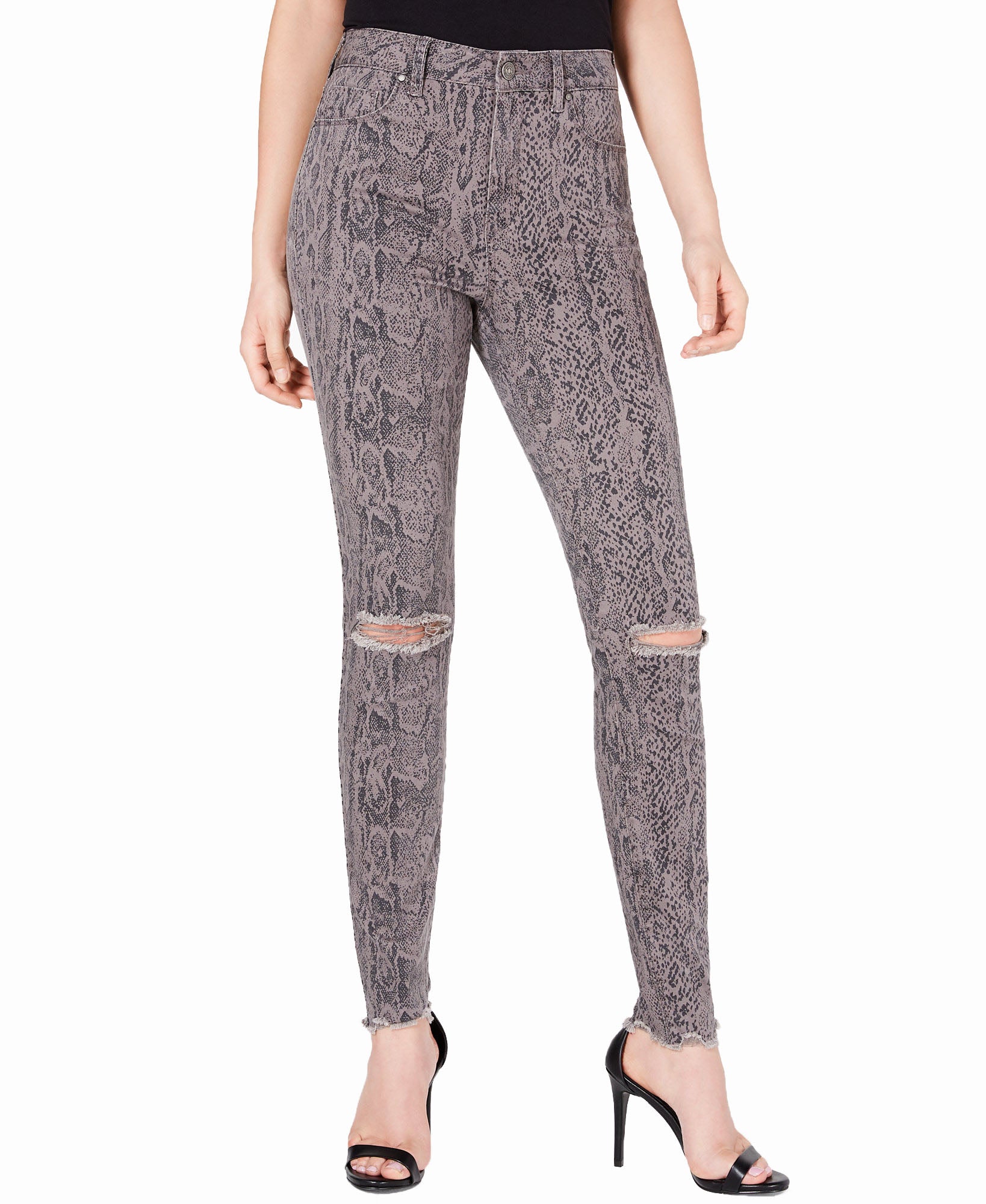 Rewash Women Stevie Ripped Printed Skinny Jeans Grey Pigment