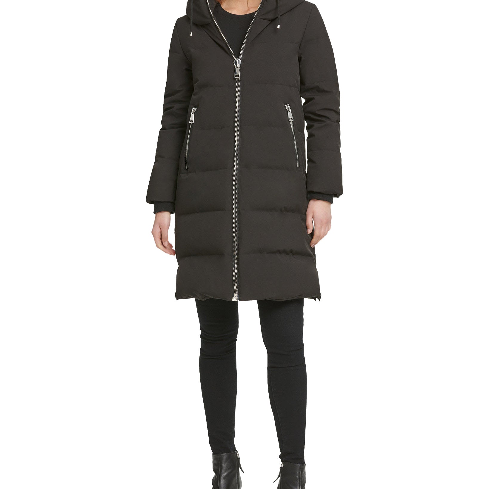 DKNY Women Petite Hooded Puffer Coat Black