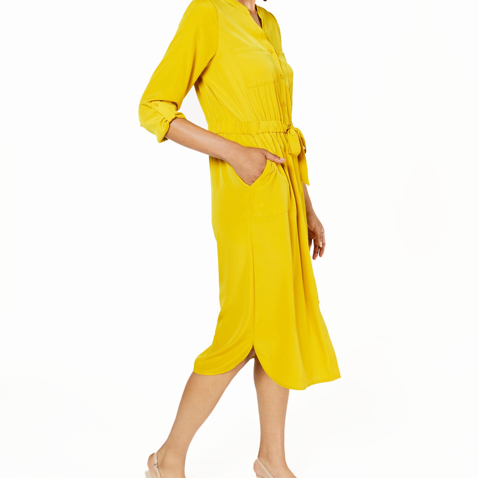 Alfani Women Petite 3 4 Sleeve Belted Shirtdress