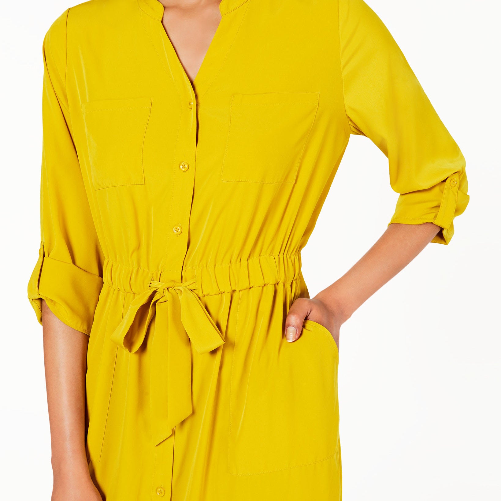 Alfani Women Petite 3 4 Sleeve Belted Shirtdress