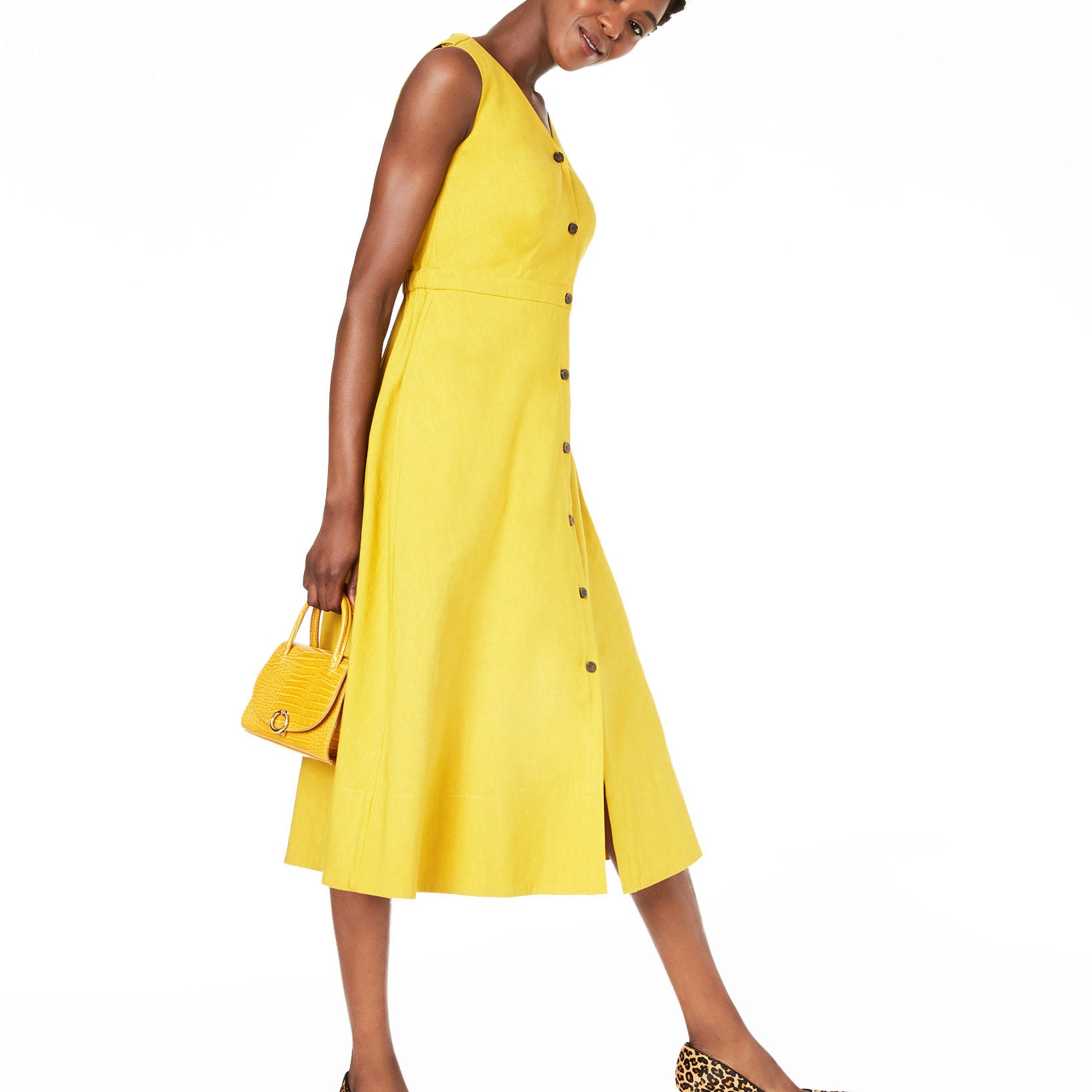 Alfani Women V Neck Sleeveless Button Down Dress