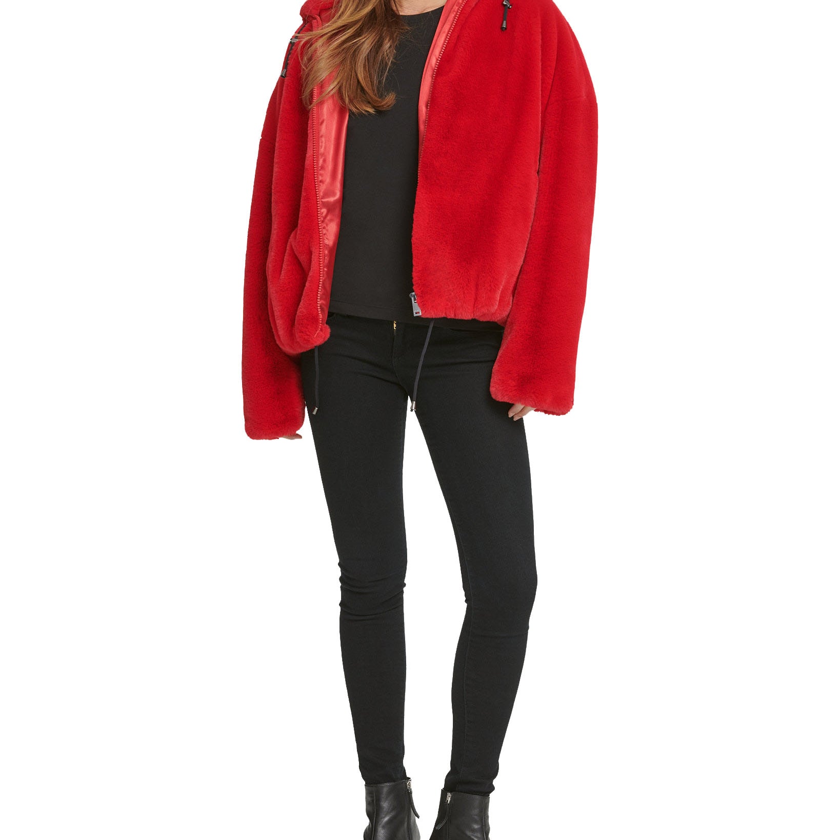 DKNY Women Hooded Faux Fur Jacket
