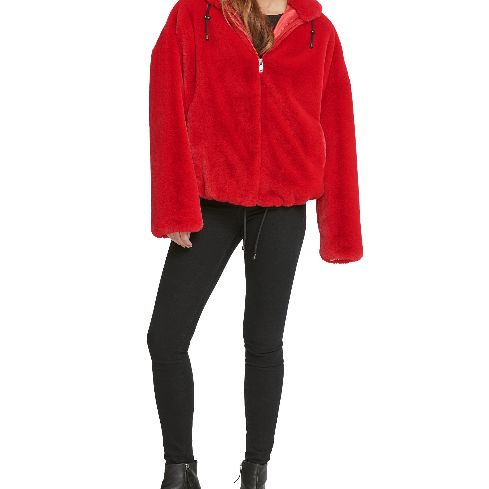 DKNY Women Hooded Faux Fur Jacket