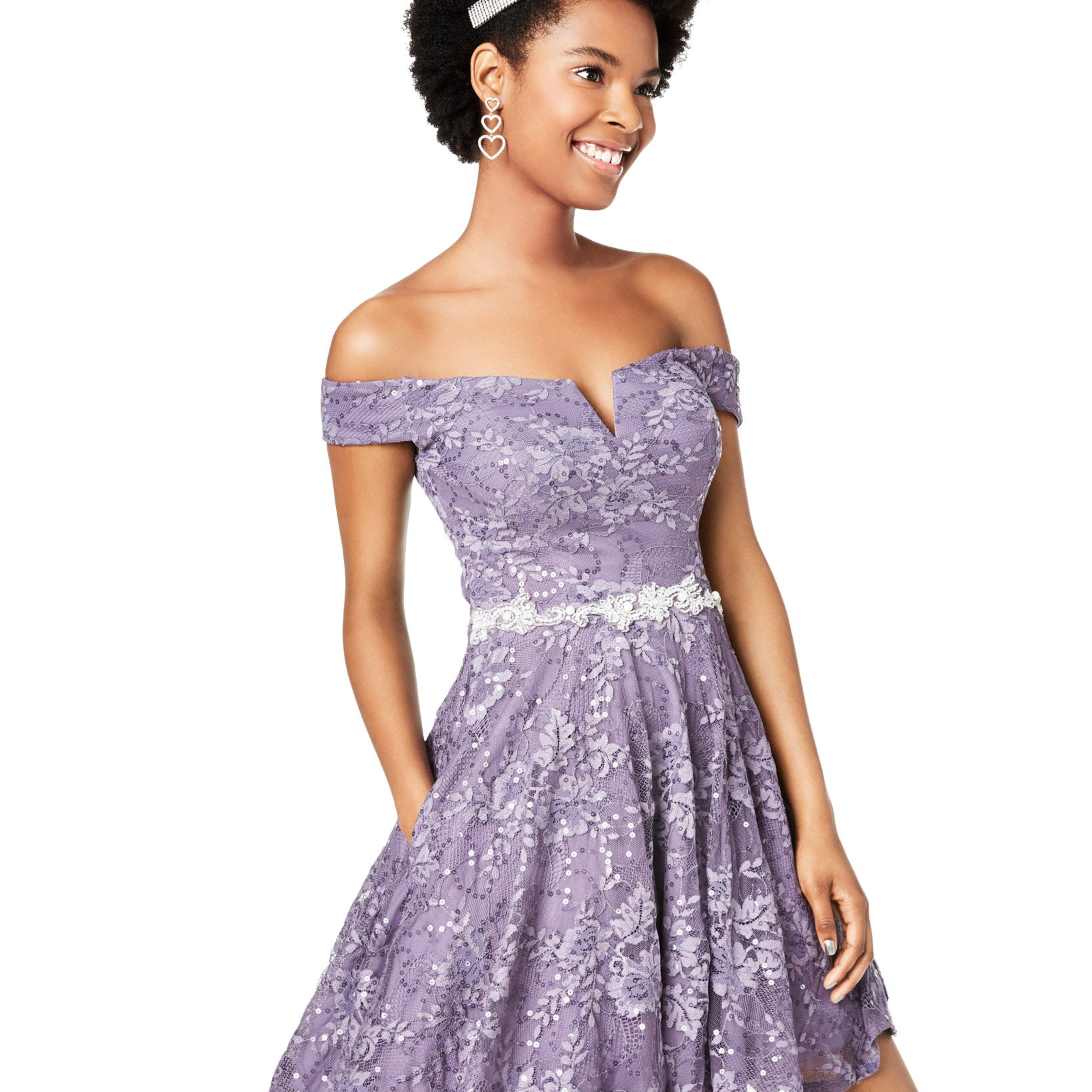City Studios Women Off The Shoulder Lace Fit & Flare Dress