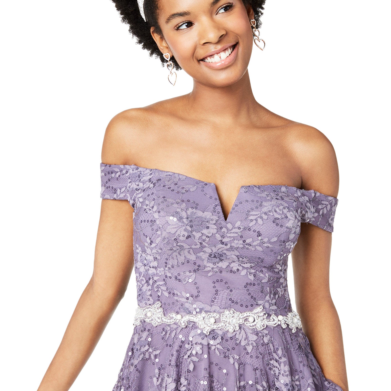 City Studios Women Off The Shoulder Lace Fit & Flare Dress