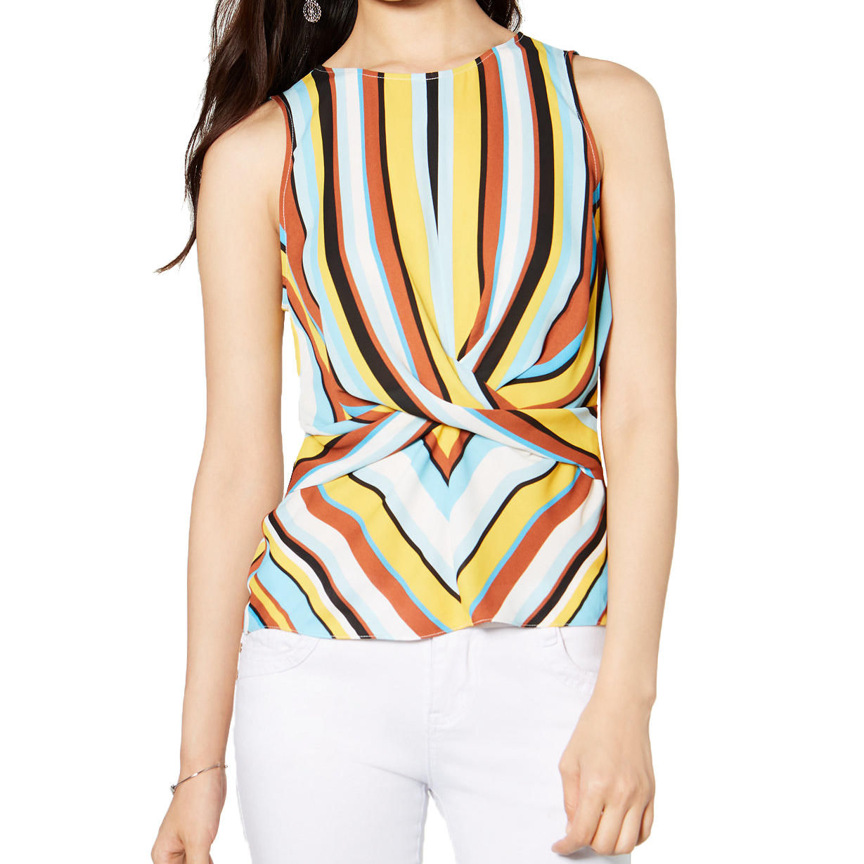INC International Concepts Striped Twist Front Top Candied Stripe