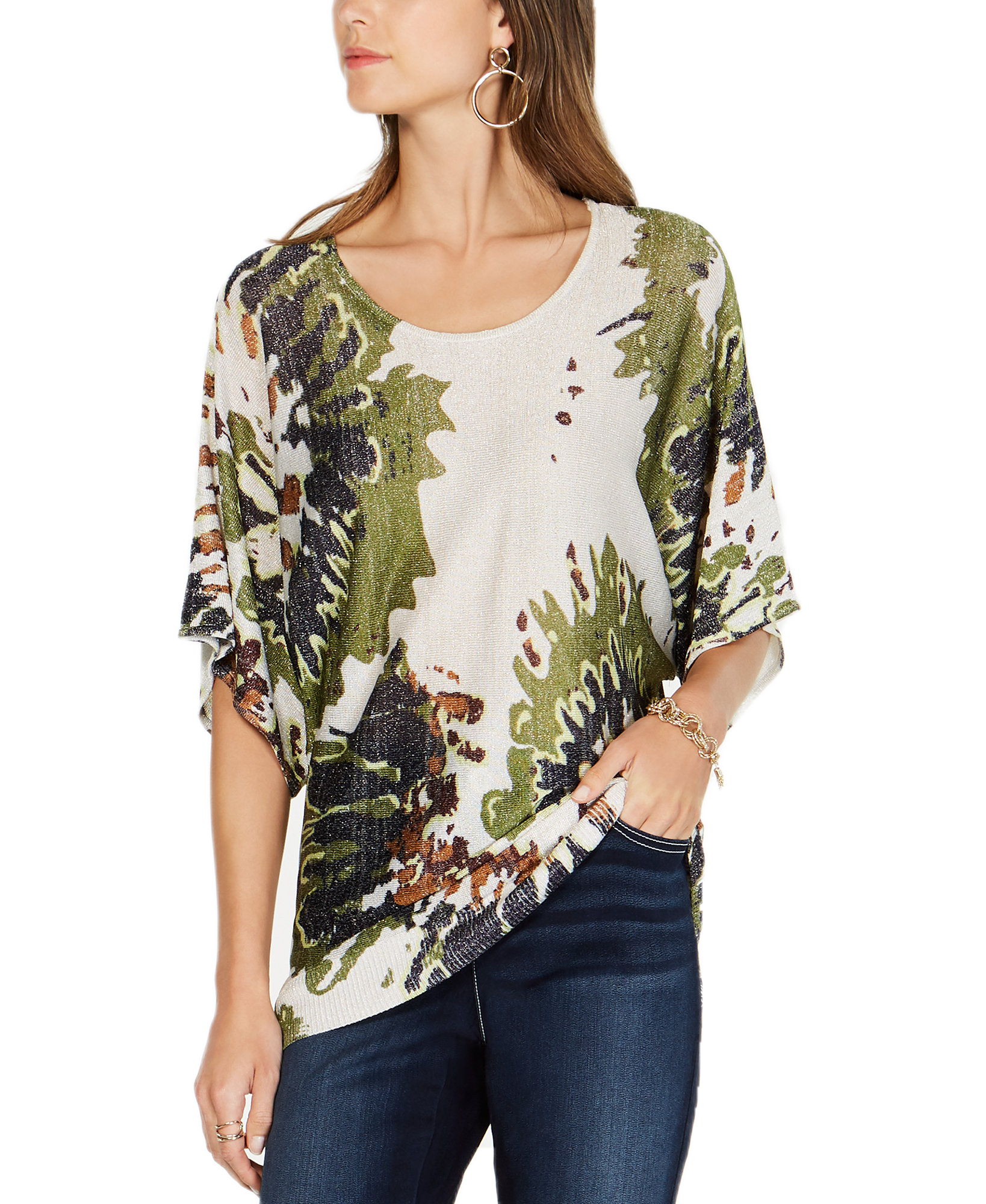 INC International Concepts Women Petite Tie Dyed Metallic Sweater Heather Sandune