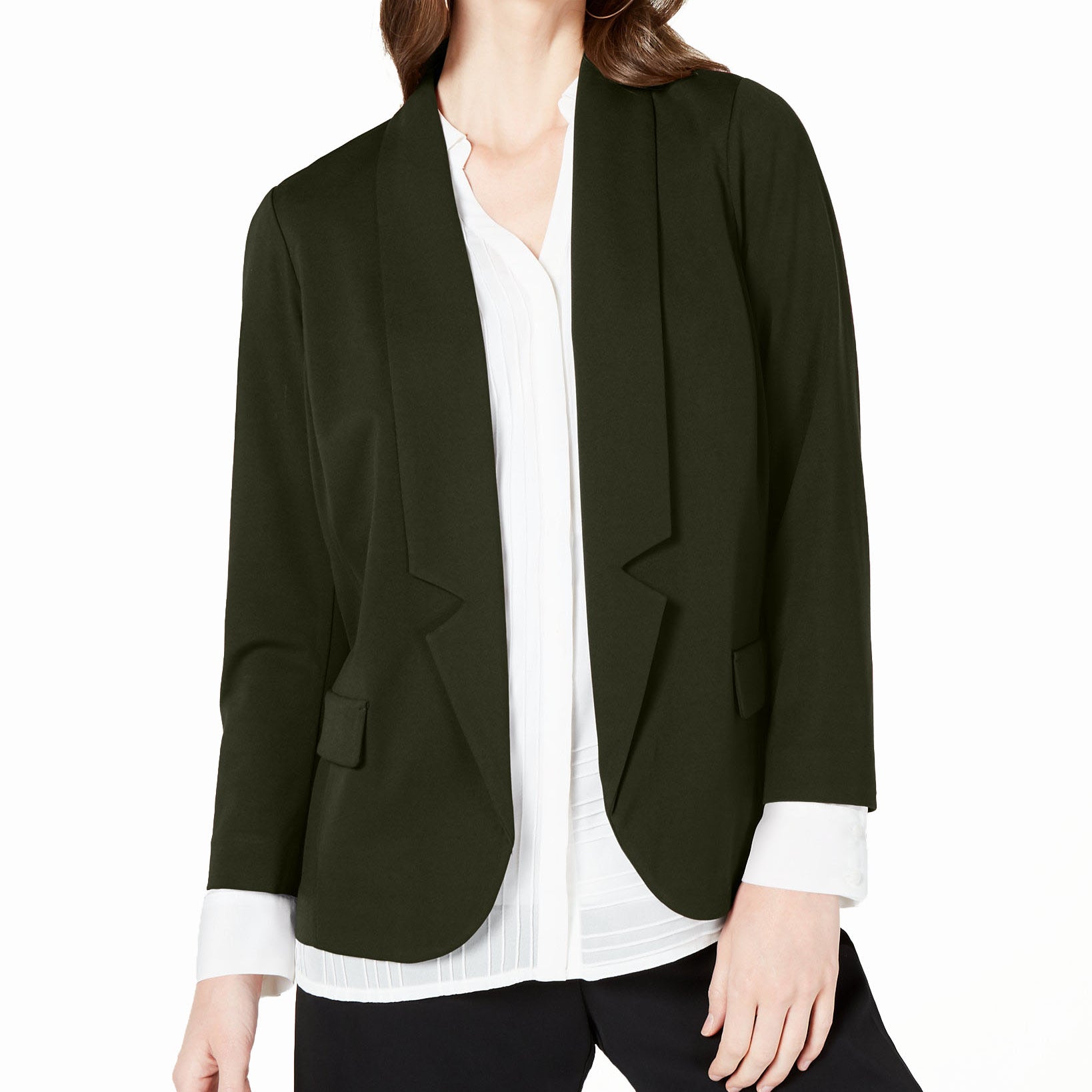 Alfani Women Notch Collar Open Front Jacket Autumn Moss