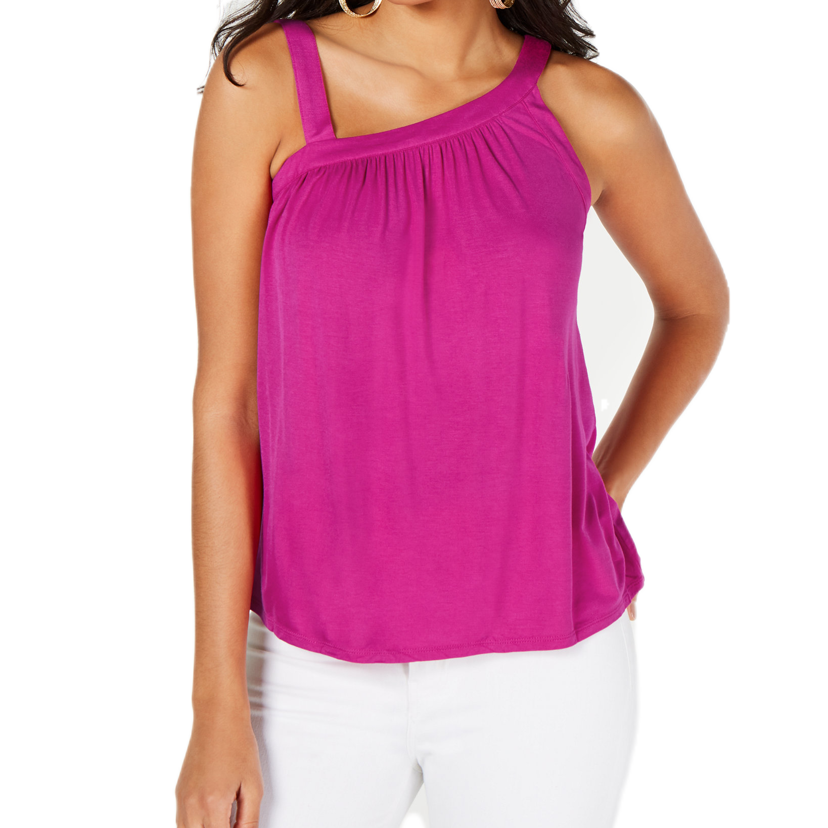 Thalia Sodi Women Asymmetric Neck Sleeveless Top Magenta