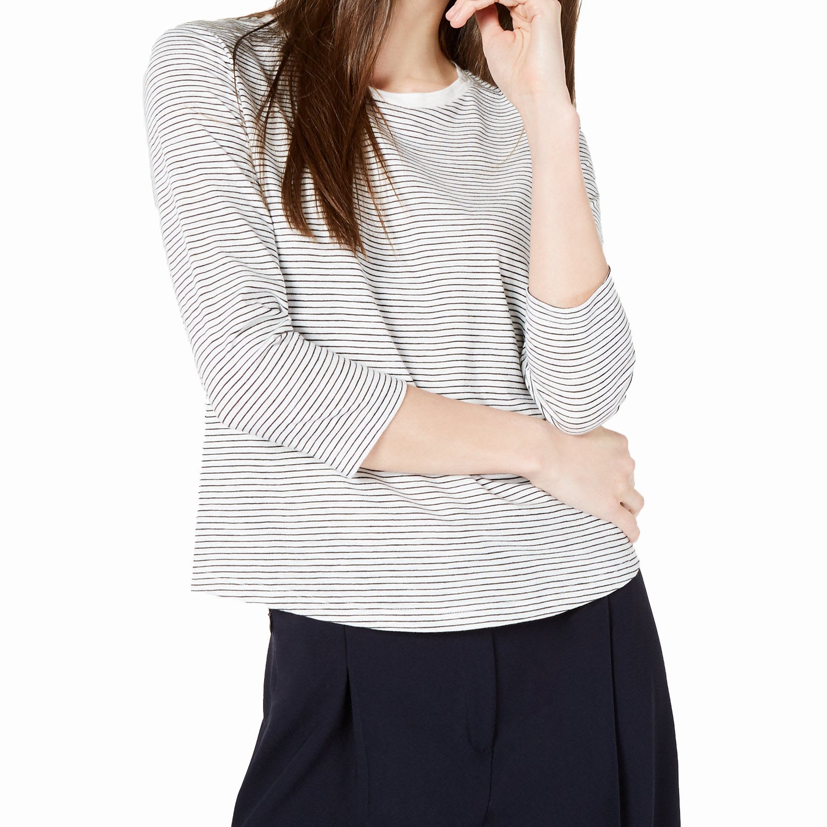 Maison Jules Women Striped 3 4 Sleeve Shirt Deep Black