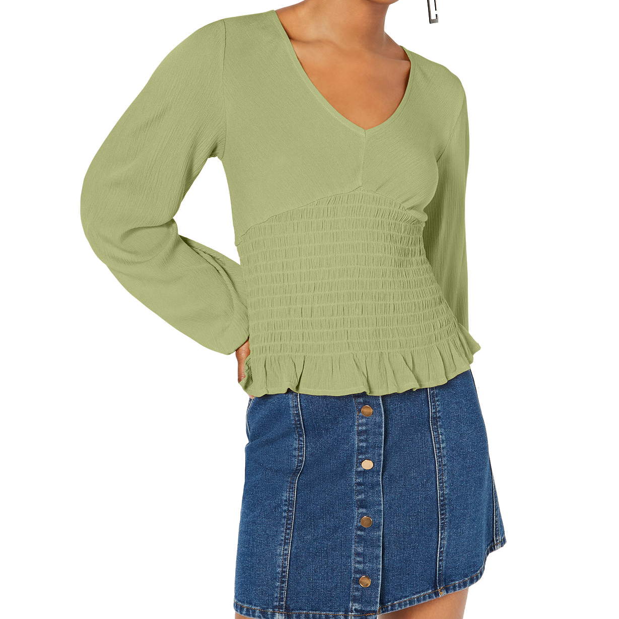 Polly & Esther Women Striped Smocked Blouse Olive