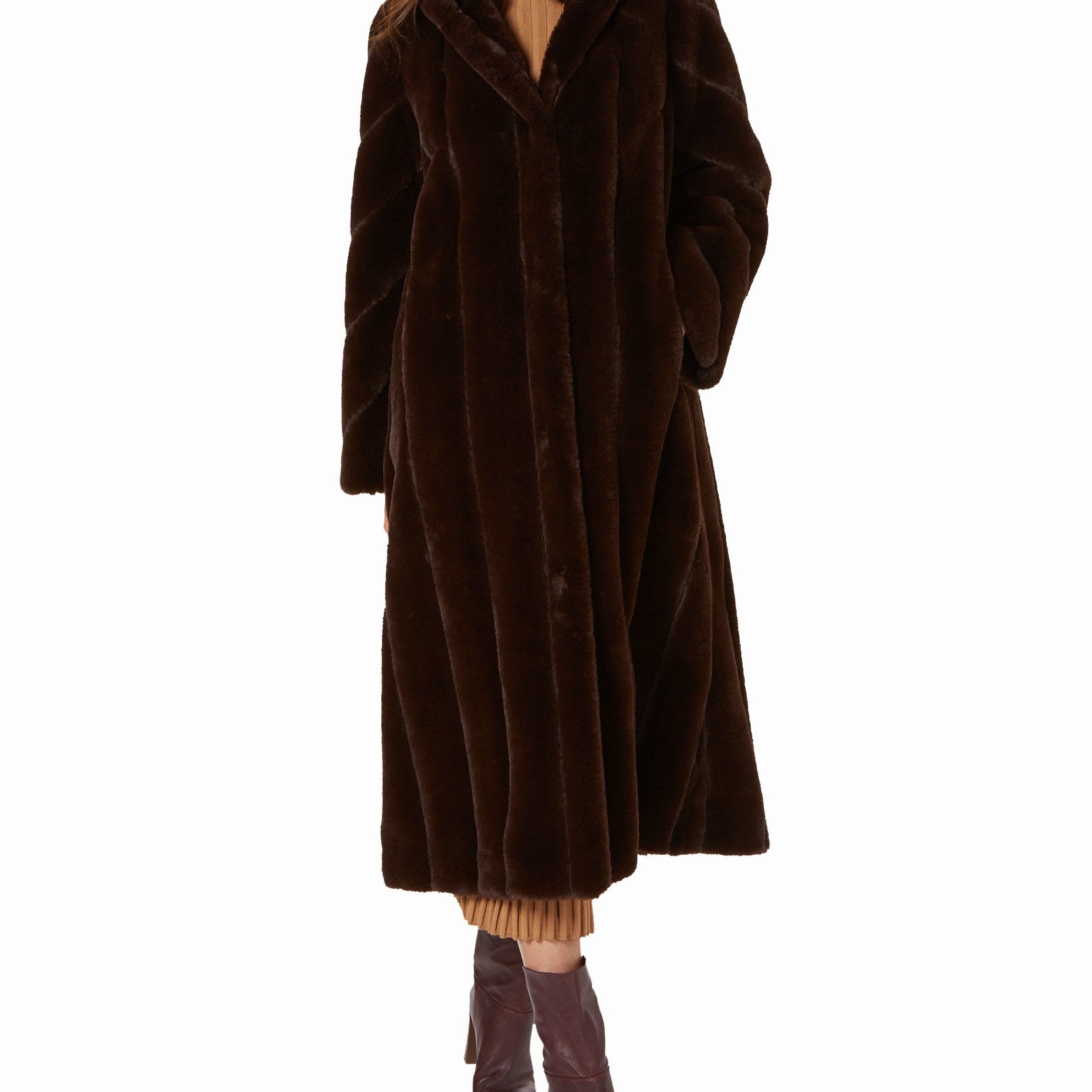 Jones New York Women Hooded Faux Fur Maxi Coat Brown