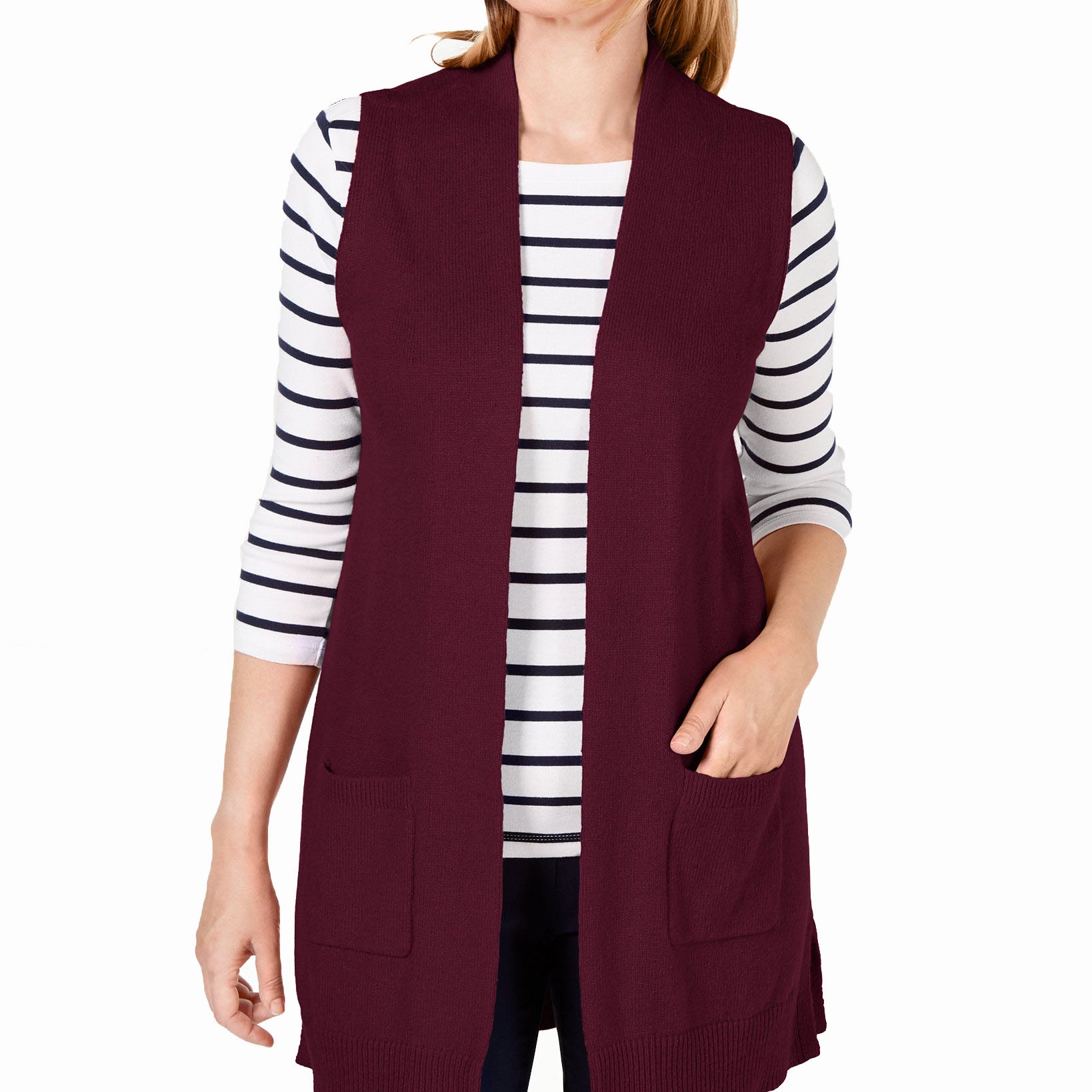 Karen Scott Women Sweater Vest Merlot