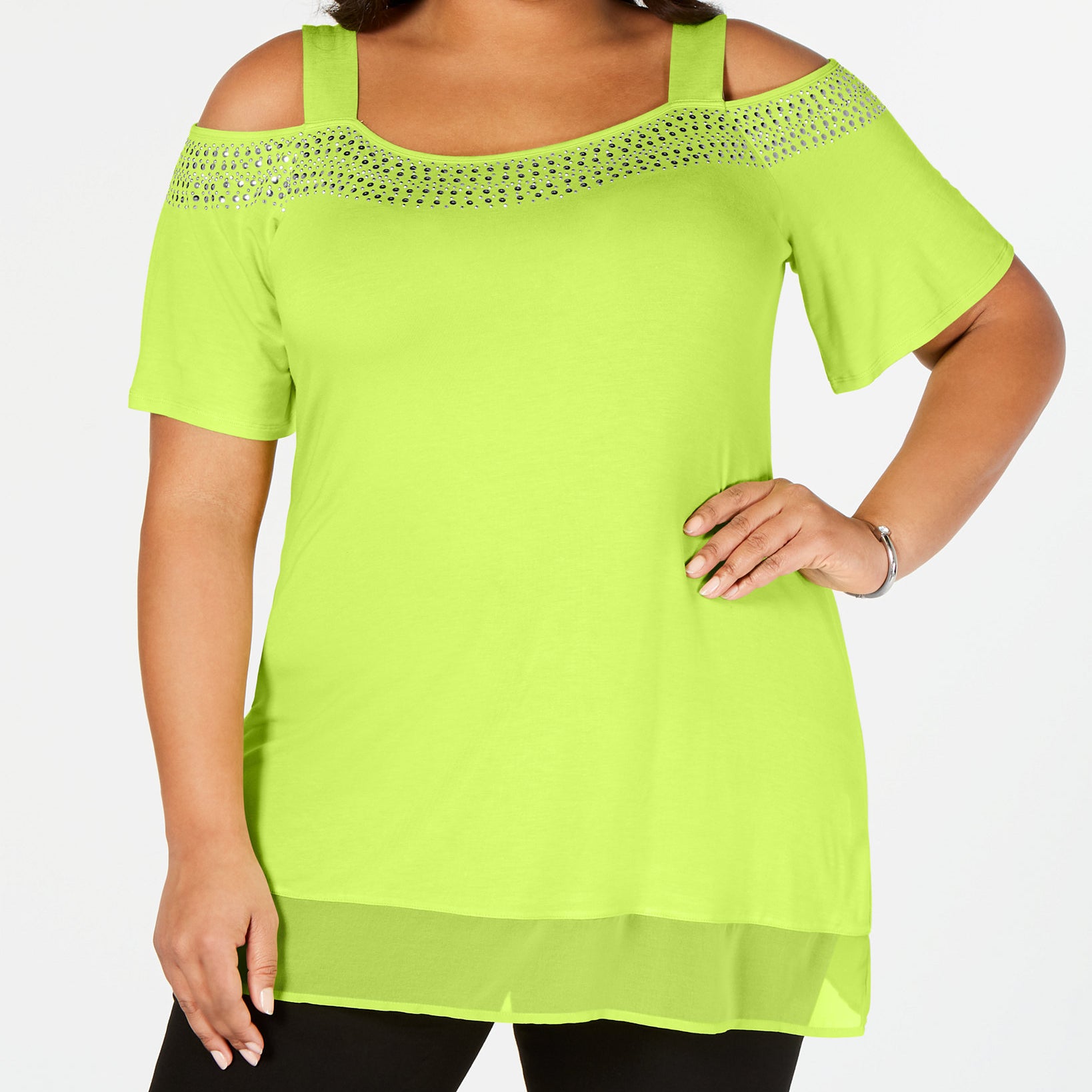 Belldini Women Plus Cold Shoulder Top Key Lime