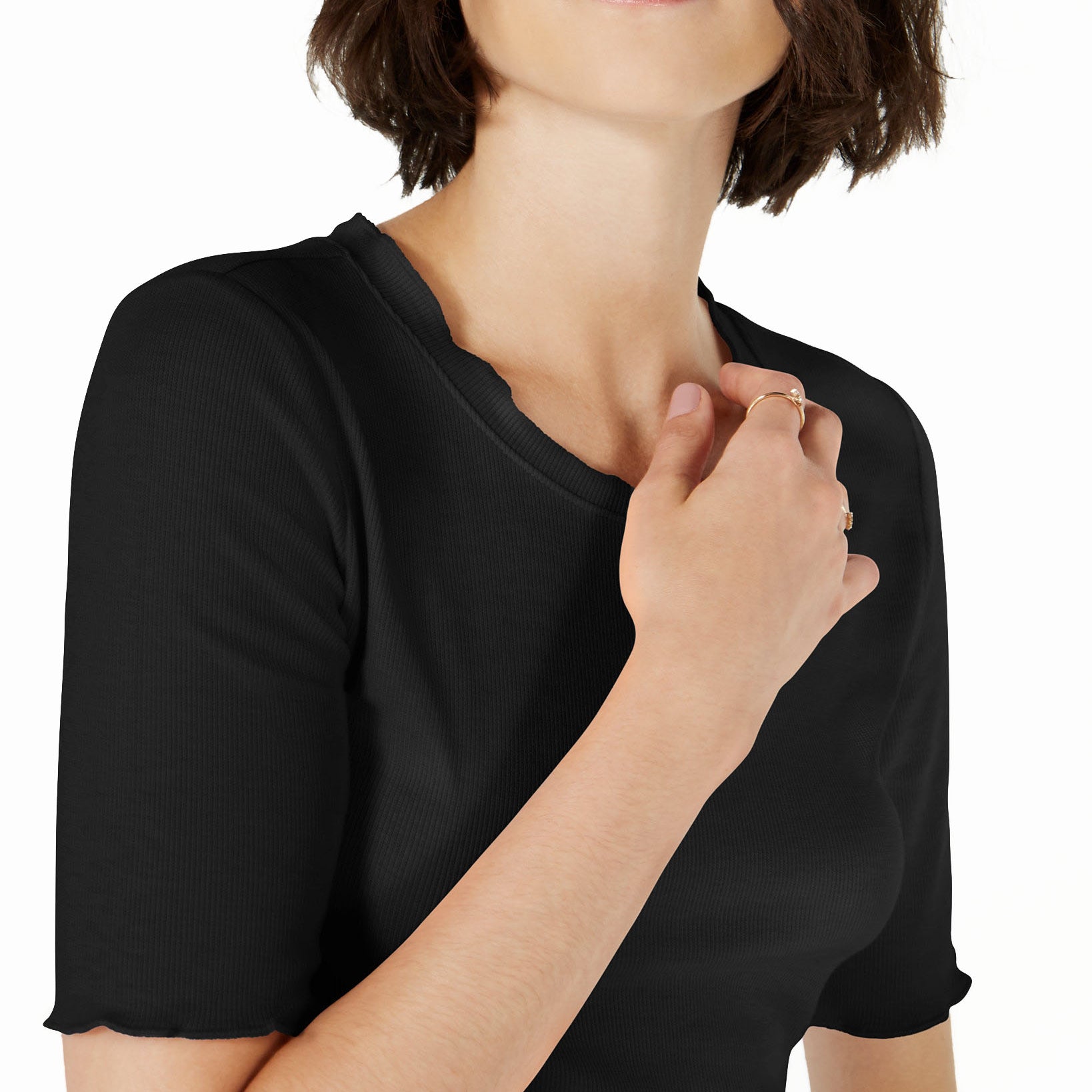 Maison Jules Women Crewneck Elbow Sleeve Top