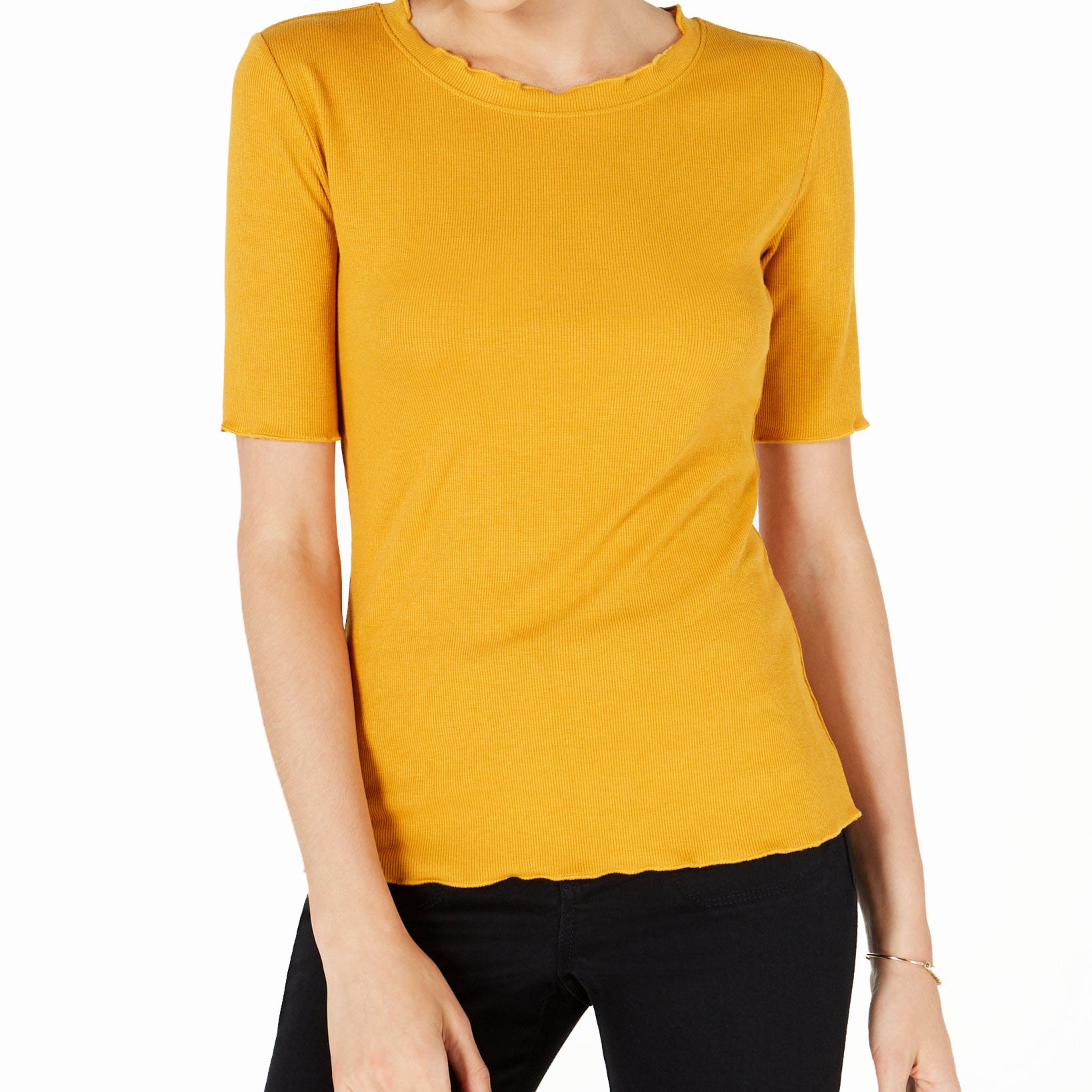 Maison Jules Women Crewneck Elbow Sleeve Top Golden Poppy
