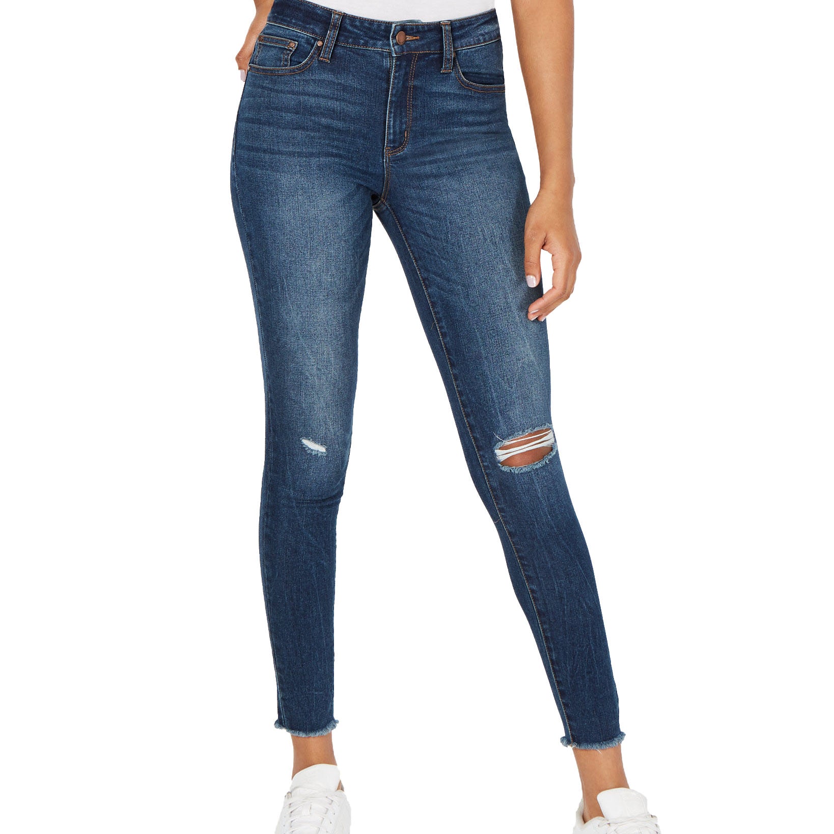 Tinseltown Juniors Ripped Raw Edged Skinny Jeans Moody Wash