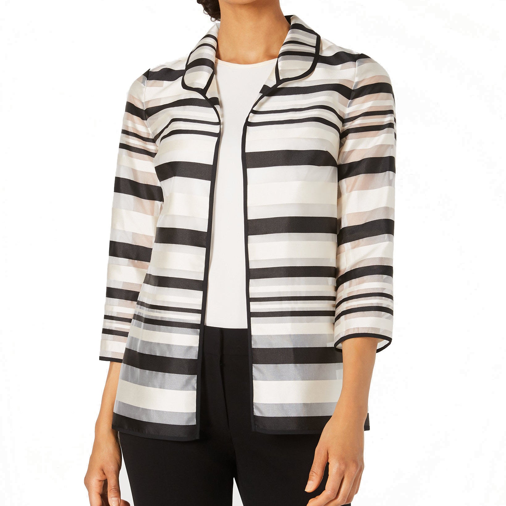 Kasper Women Petite Shadow Stripe Jacket Black Multi