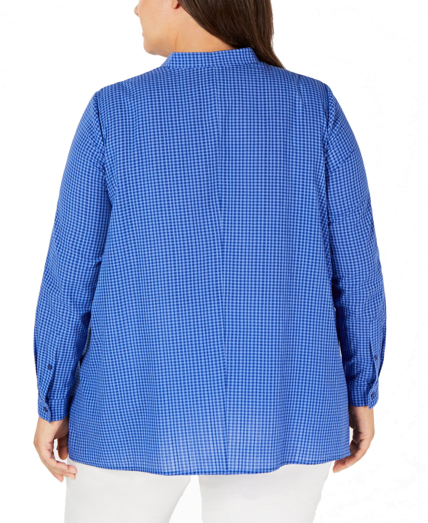 Anne Klein Women Plus Button Front Handkerchief Hem Cotton Top