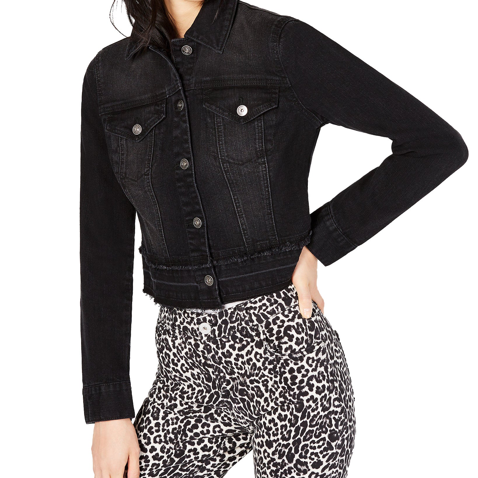 INC International Concepts Women Frayed Cropped Denim Jacket