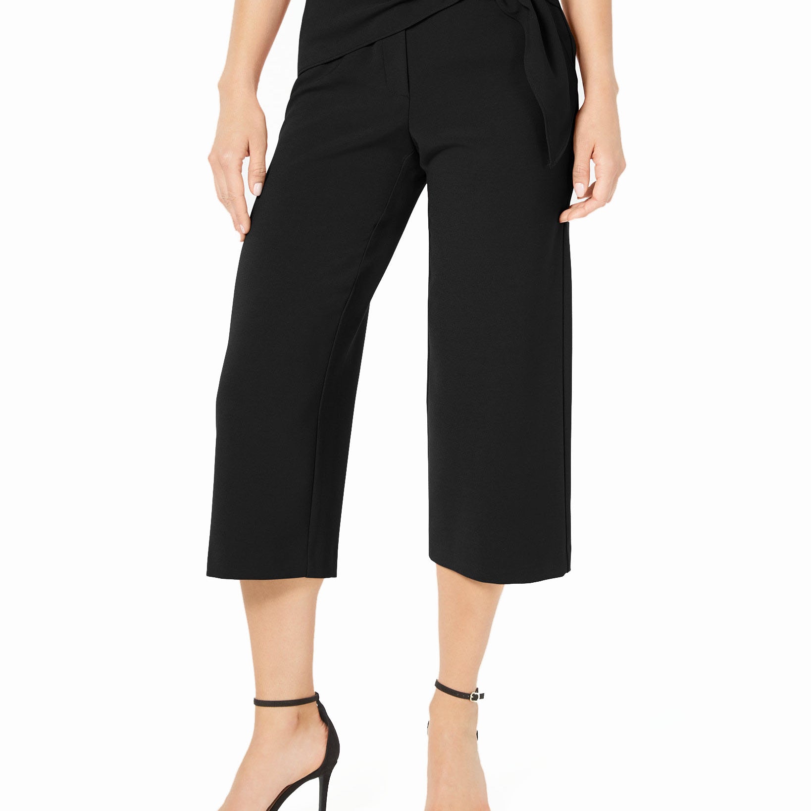 Alfani Women Sash Belt Cropped Pants Deep Black